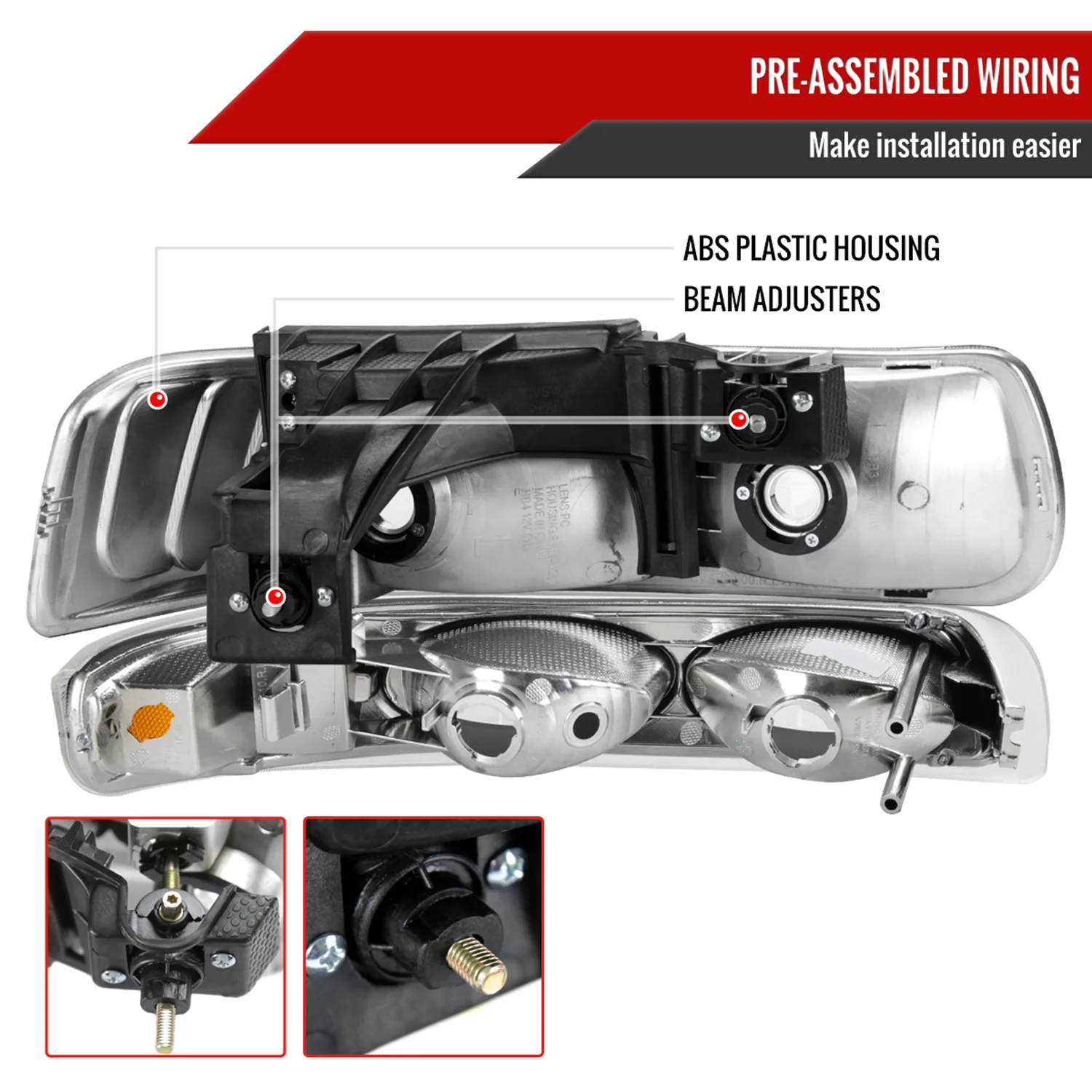 1999-2002 Chevy Silverado/ Tahoe/Suburban Factory Headlights Bumper Black - Image 7