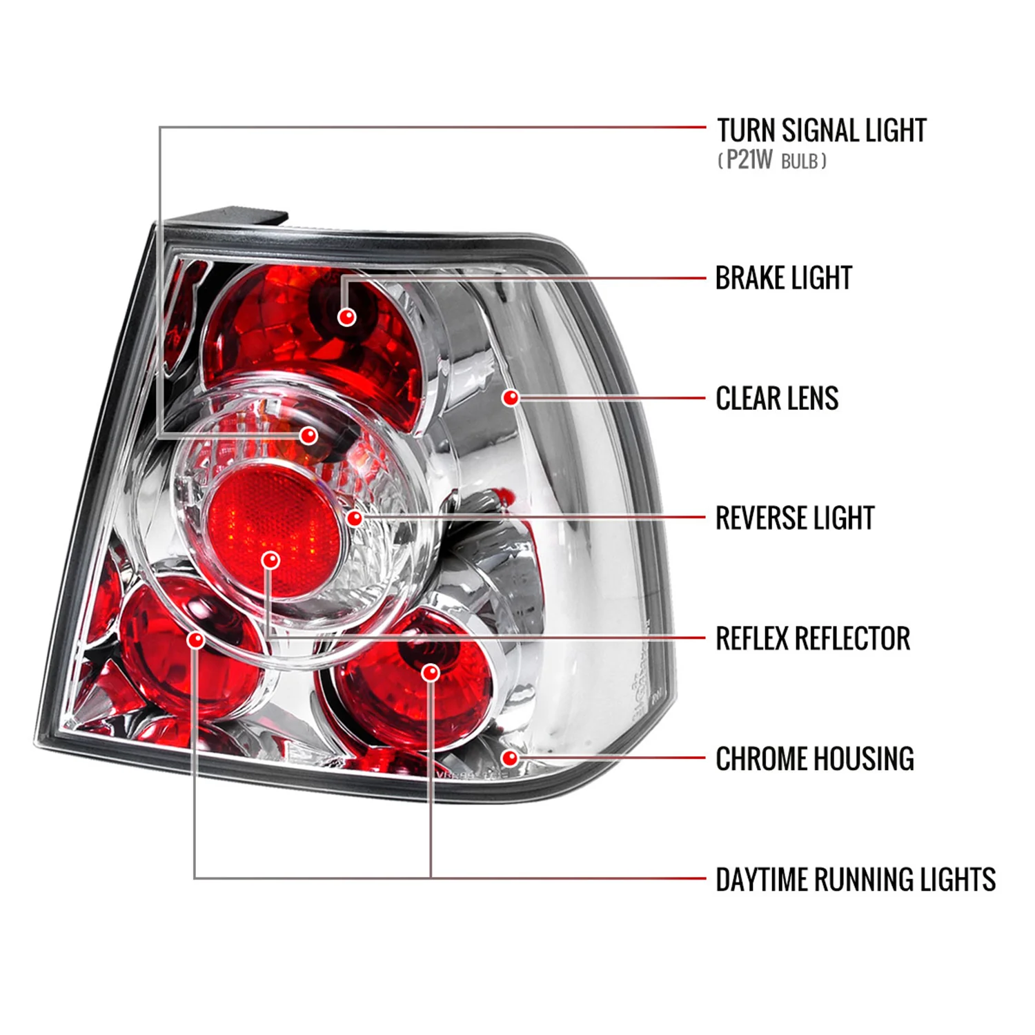 1999-2005 VW Jetta/Bora Mk4 Sedan Tail Lights Chrome/Clear Lens - Image 8