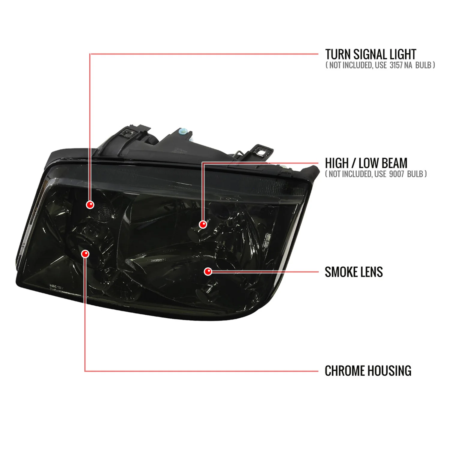 1999-2005 VW Jetta/Bora Mk4 V3 Factory Style Headlights Chrome/Smoke Lens - Image 8