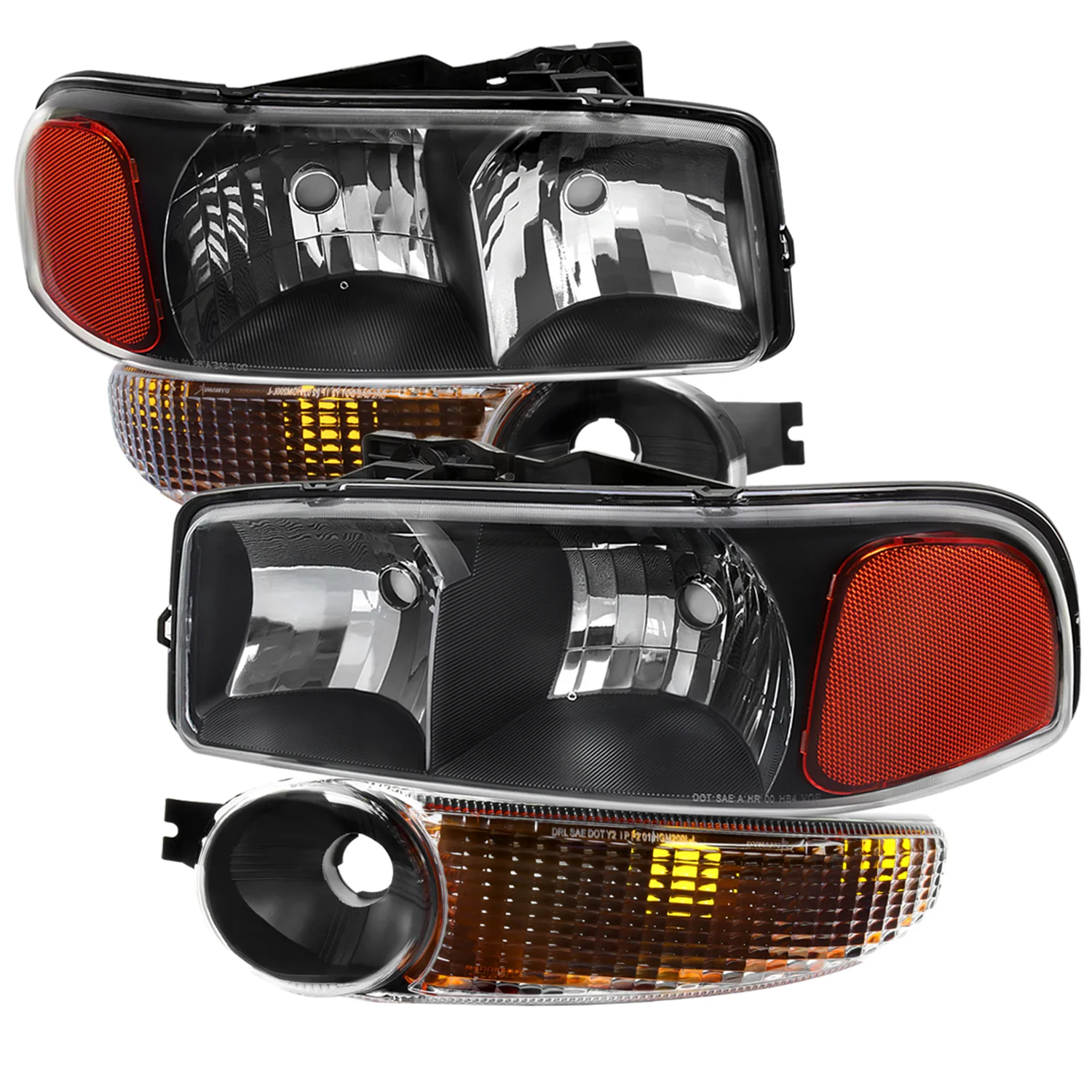 1999-2006 GMC Sierra 1500/2500/3500 Yukon/ XL Headlights&Bumper Lights Black