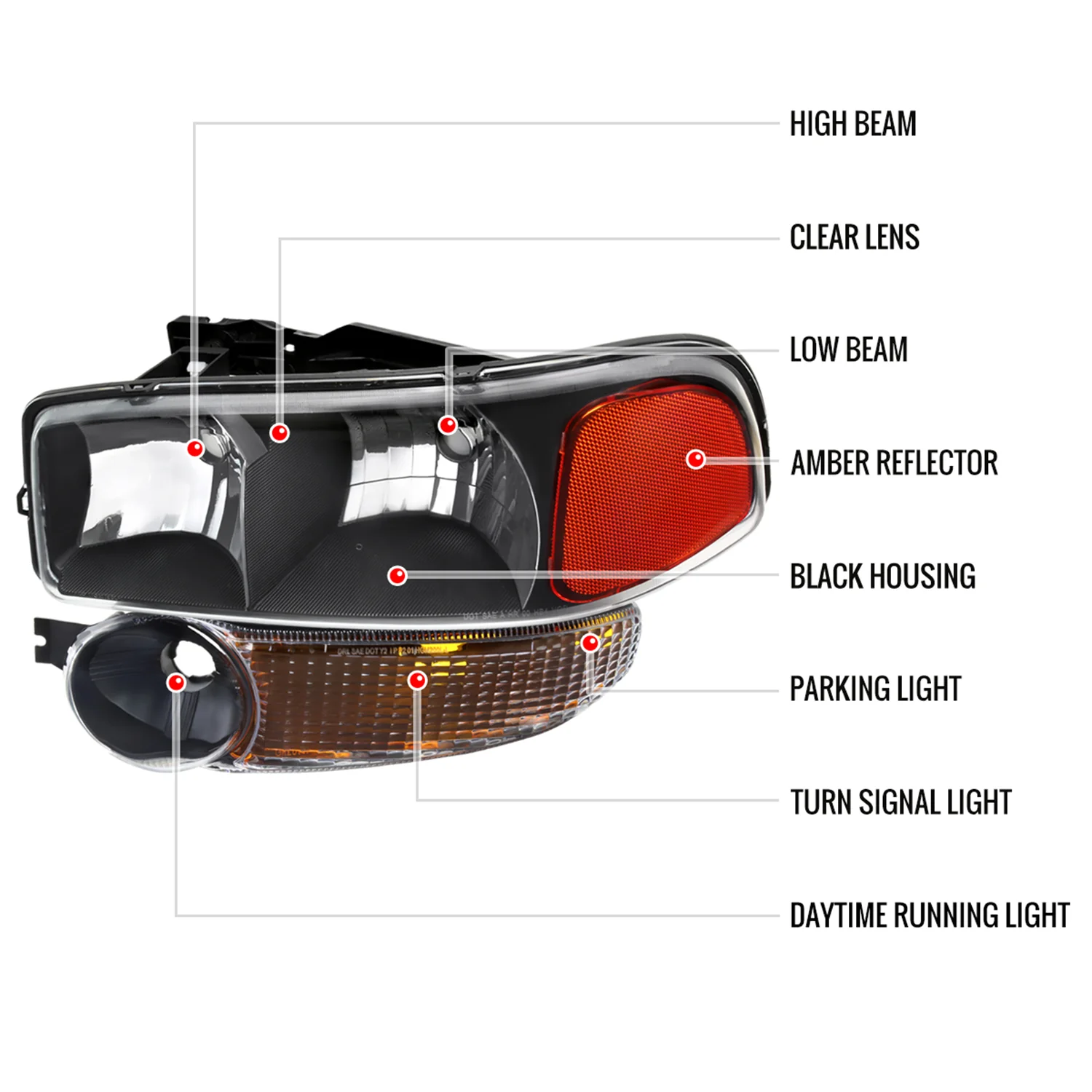 1999-2006 GMC Sierra 1500/2500/3500 Yukon/ XL Headlights&Bumper Lights Black - Image 8