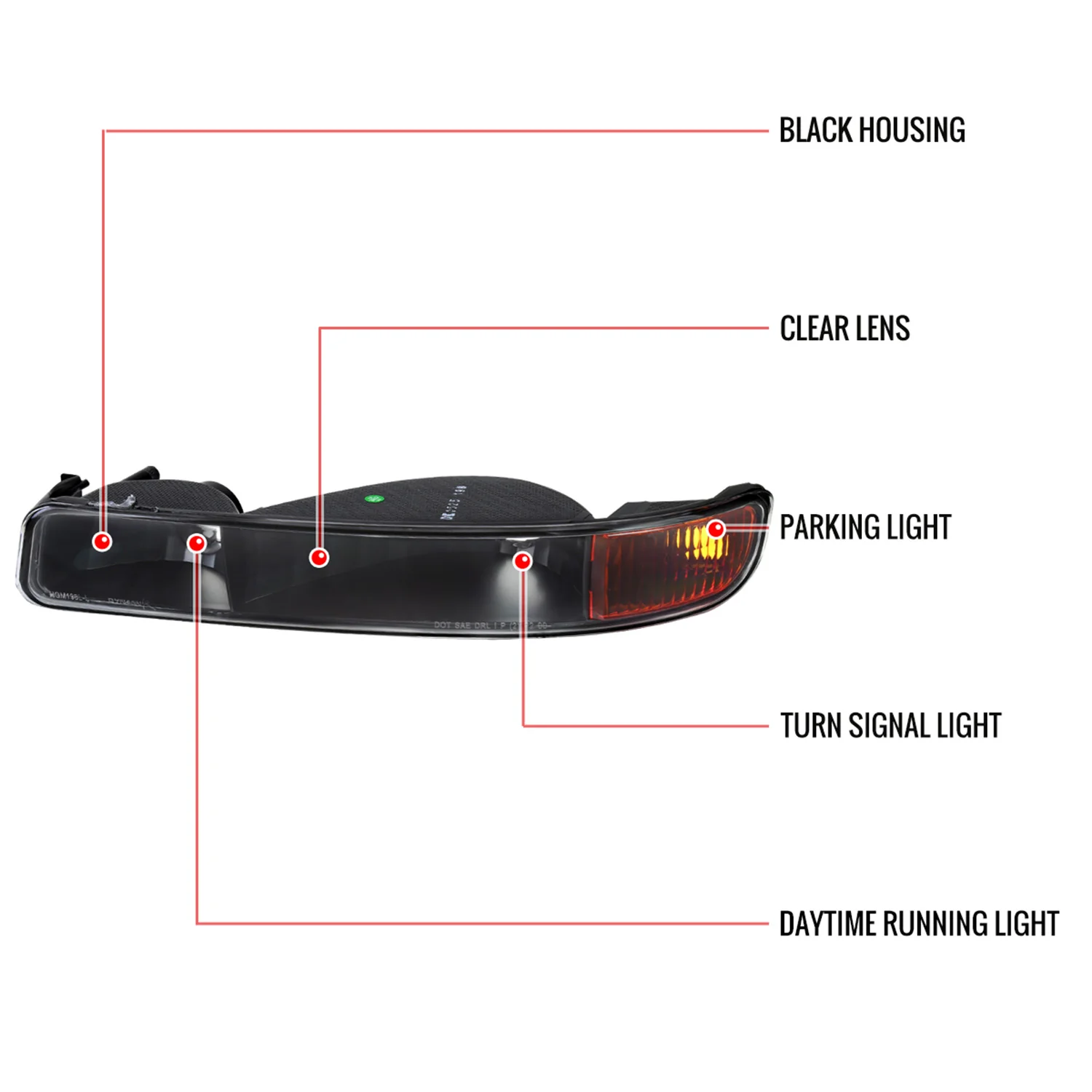1999-2006 GMC Sierra/ 2000-2006 Yukon/XL Factory Bumper Lights Matt Black - Image 8