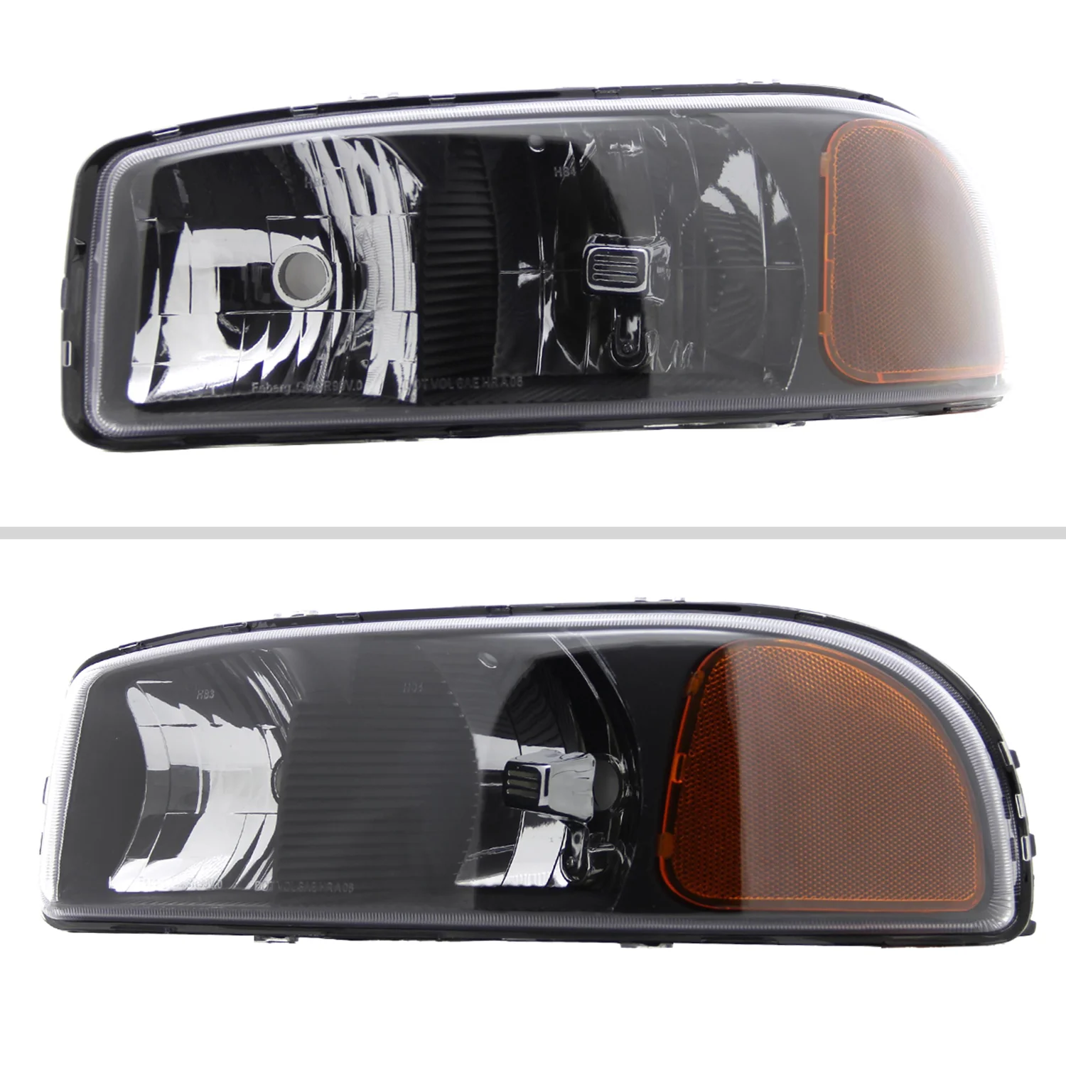 1999-2006 GMC Sierra/Yukon/Yukon XL Crystal Headlights Amber Reflector Black - Image 2