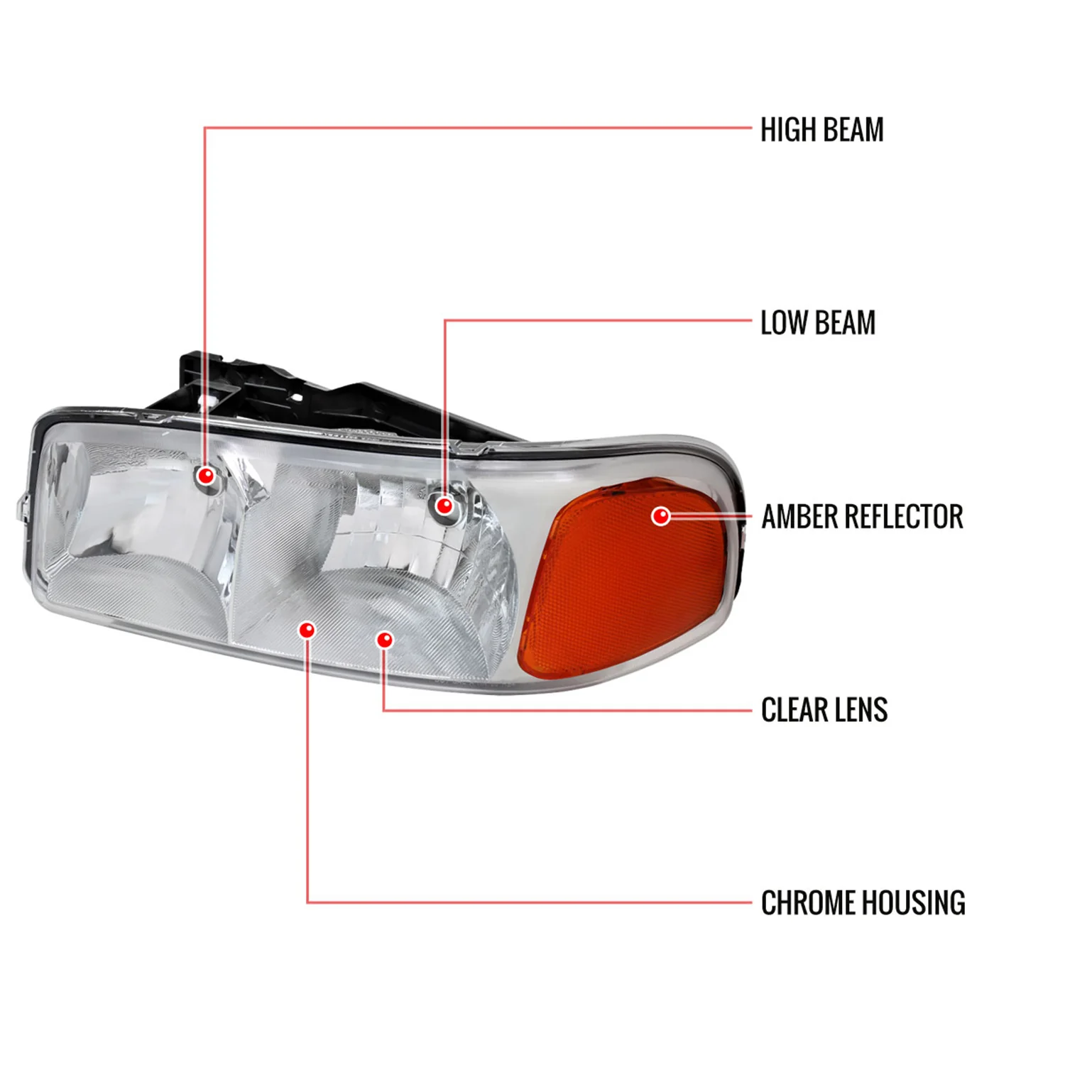 1999-2006 GMC Sierra/Yukon/Yukon XL Headlights Amber Reflector Chrome - Image 8