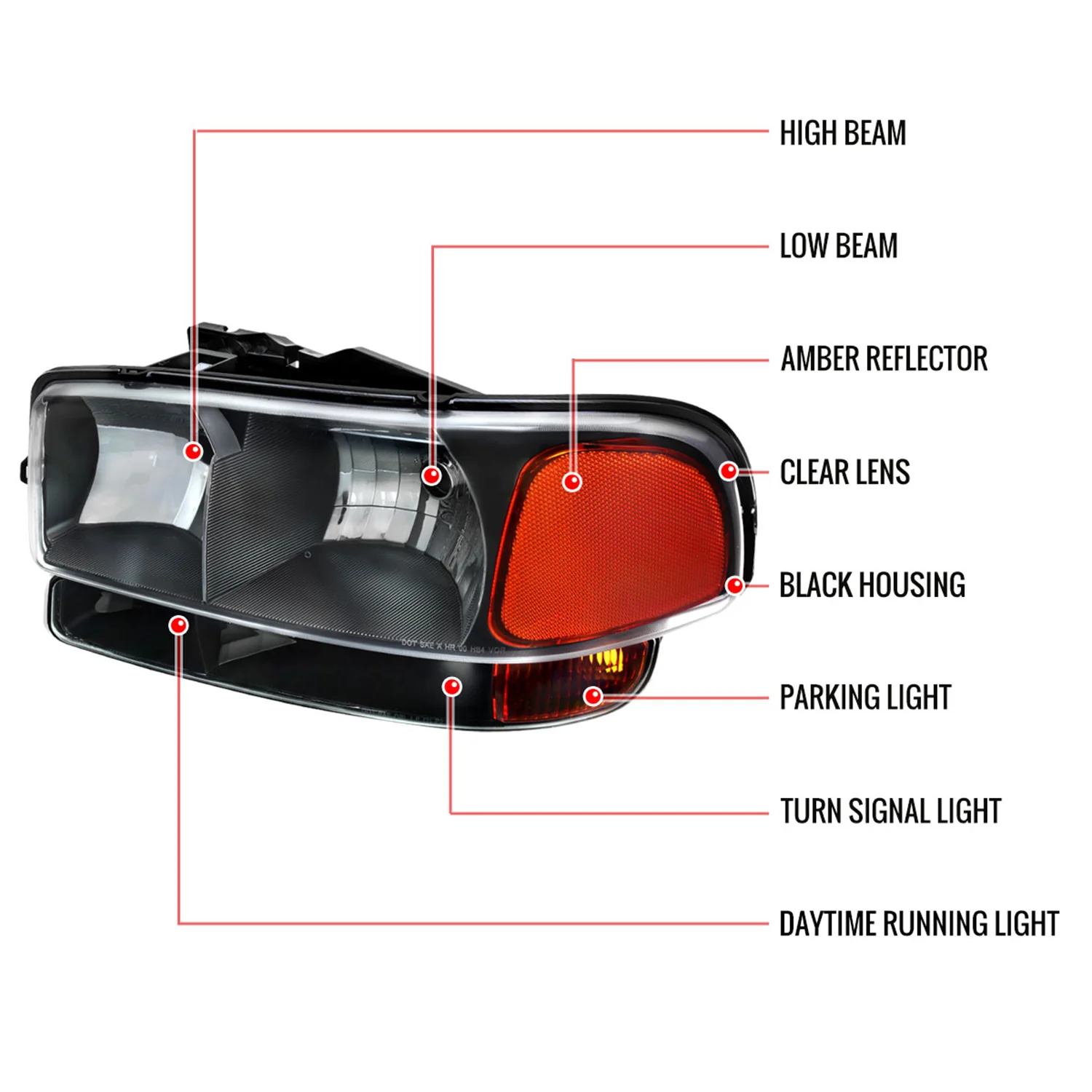 1999-2006 GMC Sierra/Yukon/Yukon XL Headlights&Bumper Lights Amber& Black - Image 8