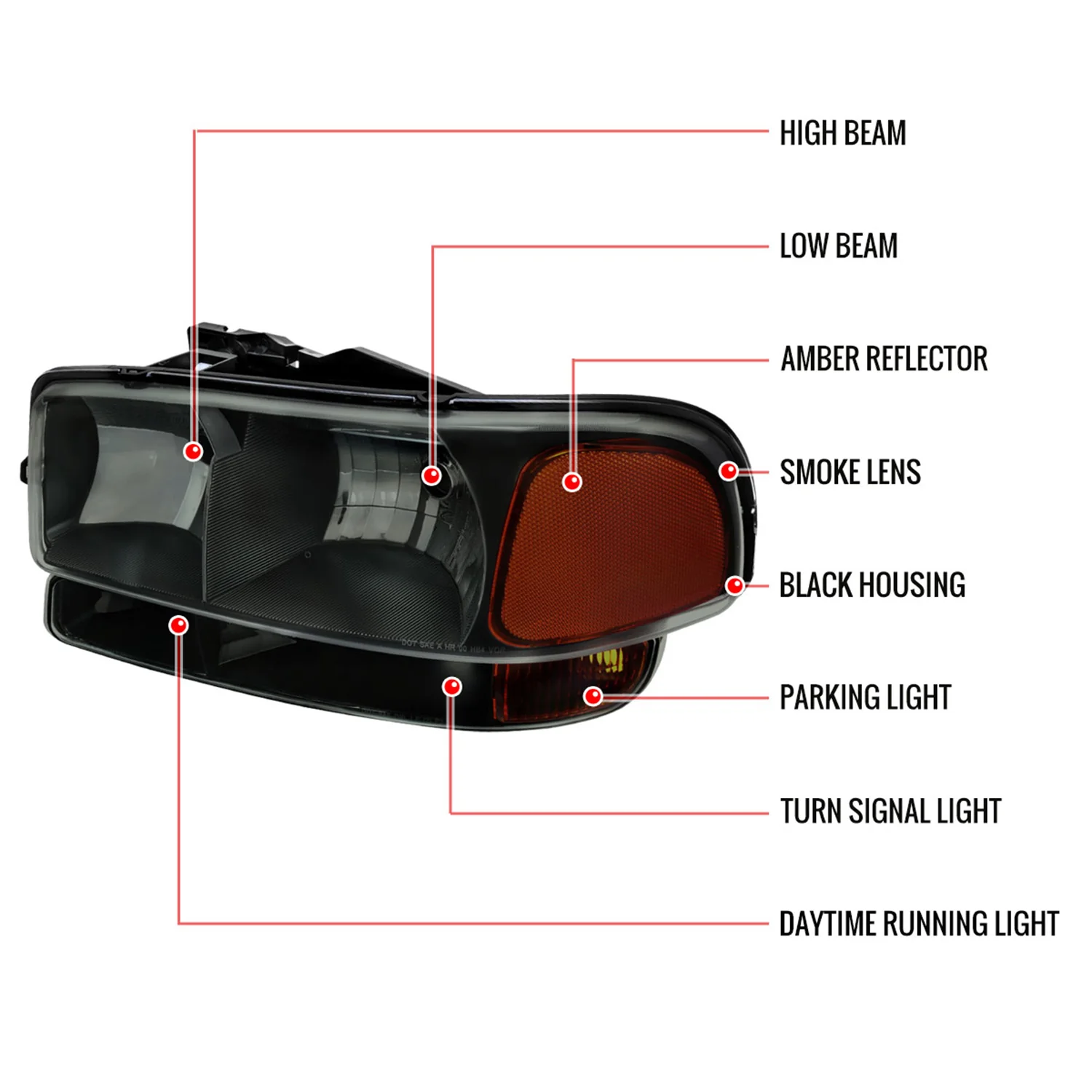1999-2006 GMC Sierra/Yukon/Yukon XL Headlights&Bumper Lights Amber & Smoke - Image 8