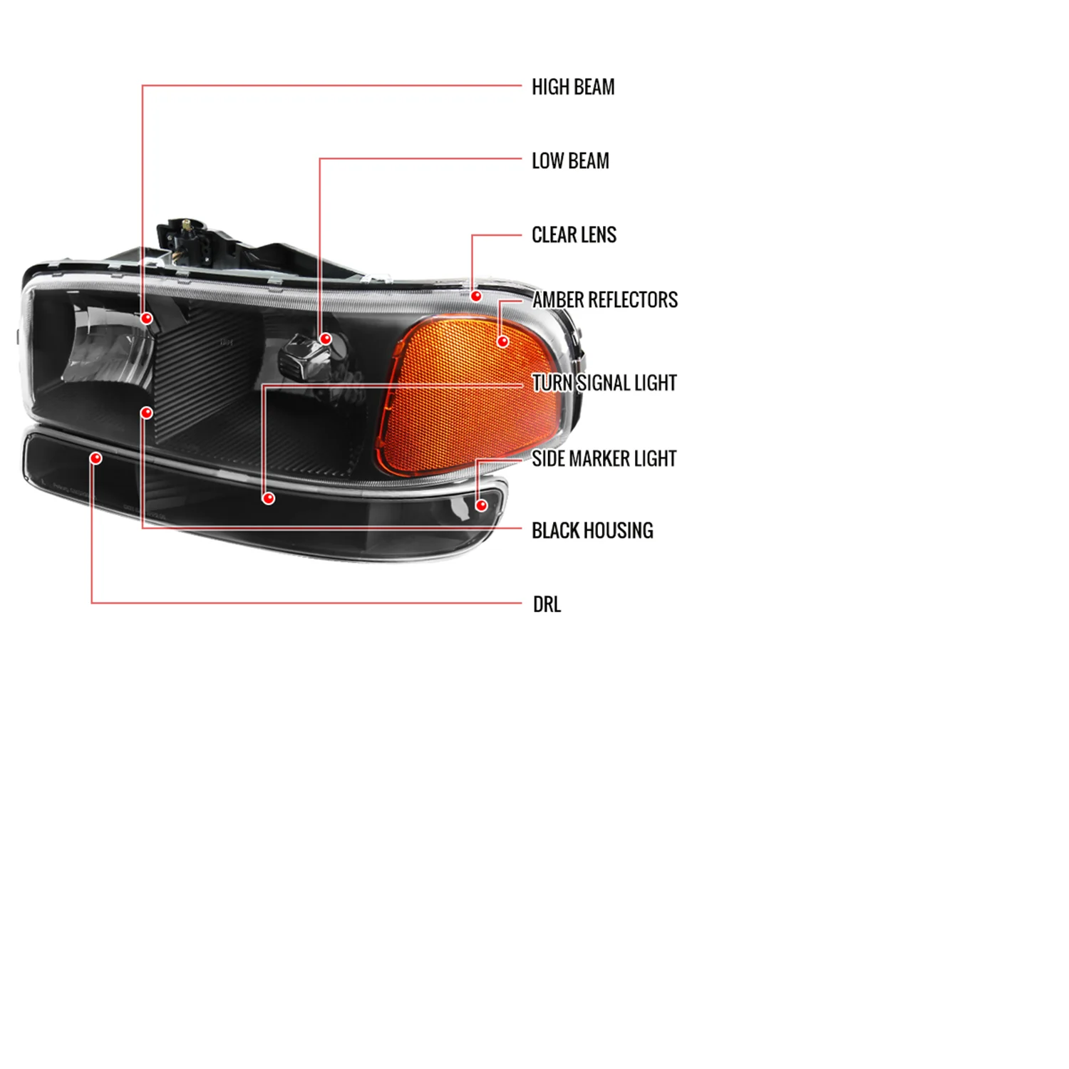 1999-2007 GMC Sierra/Yukon/Yukon XL Factory Crystal Headlights Amber & Black - Image 7