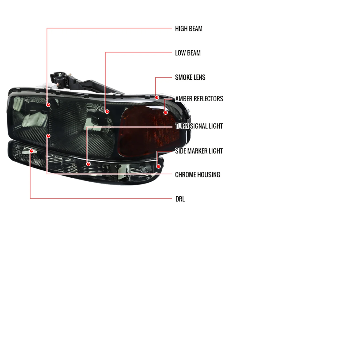 1999-2007 GMC Sierra/ Yukon/Yukon XL Factory Crystal Headlights Amber & Smoke - Image 7