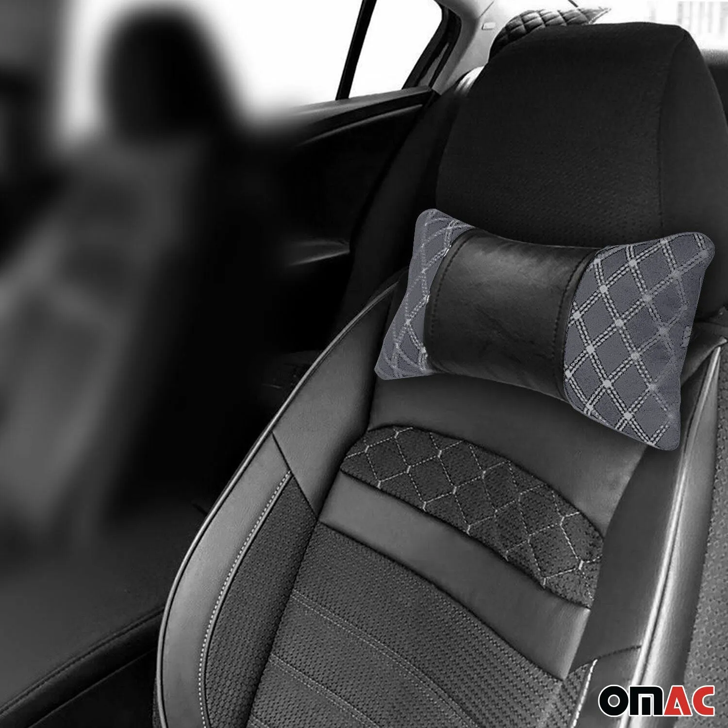 1x Car Seat Neck Pillow Head Shoulder Rest Pad Fabric PU Leather Grey and Black - Image 3