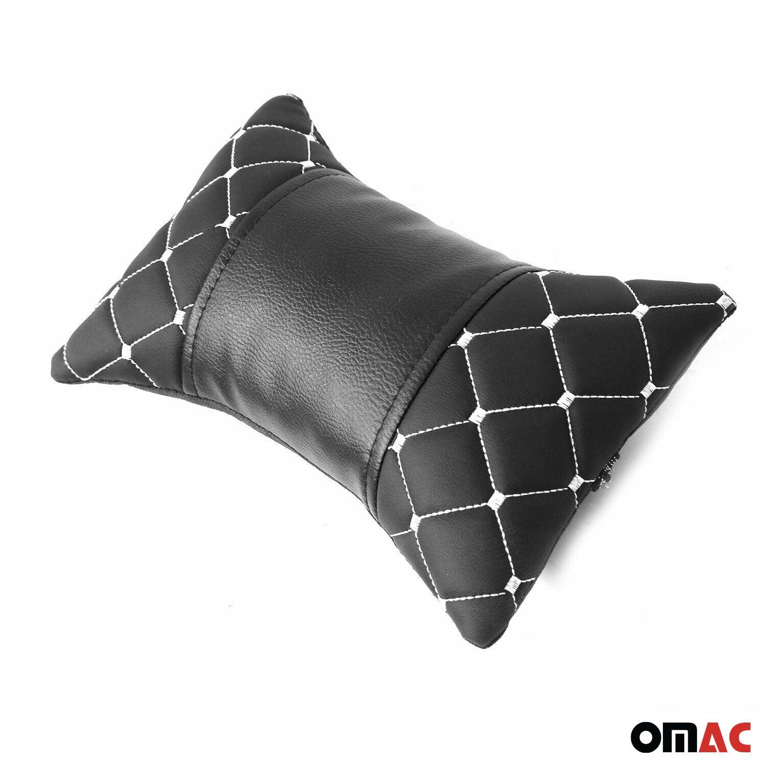 1x Car Seat Neck Pillow Head Shoulder Rest Pad PU Leather Black with White - Image 4