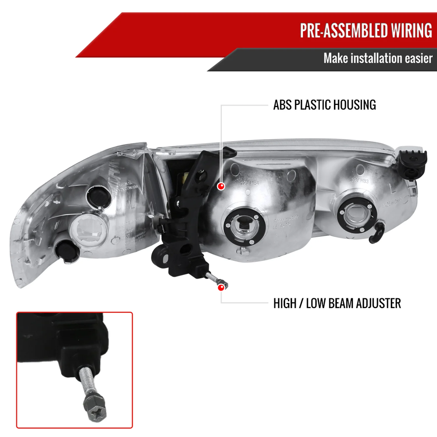 2000-2001 Toyota Camry Factory Headlights w/Amber Reflectors Chrome/Clear - Image 7