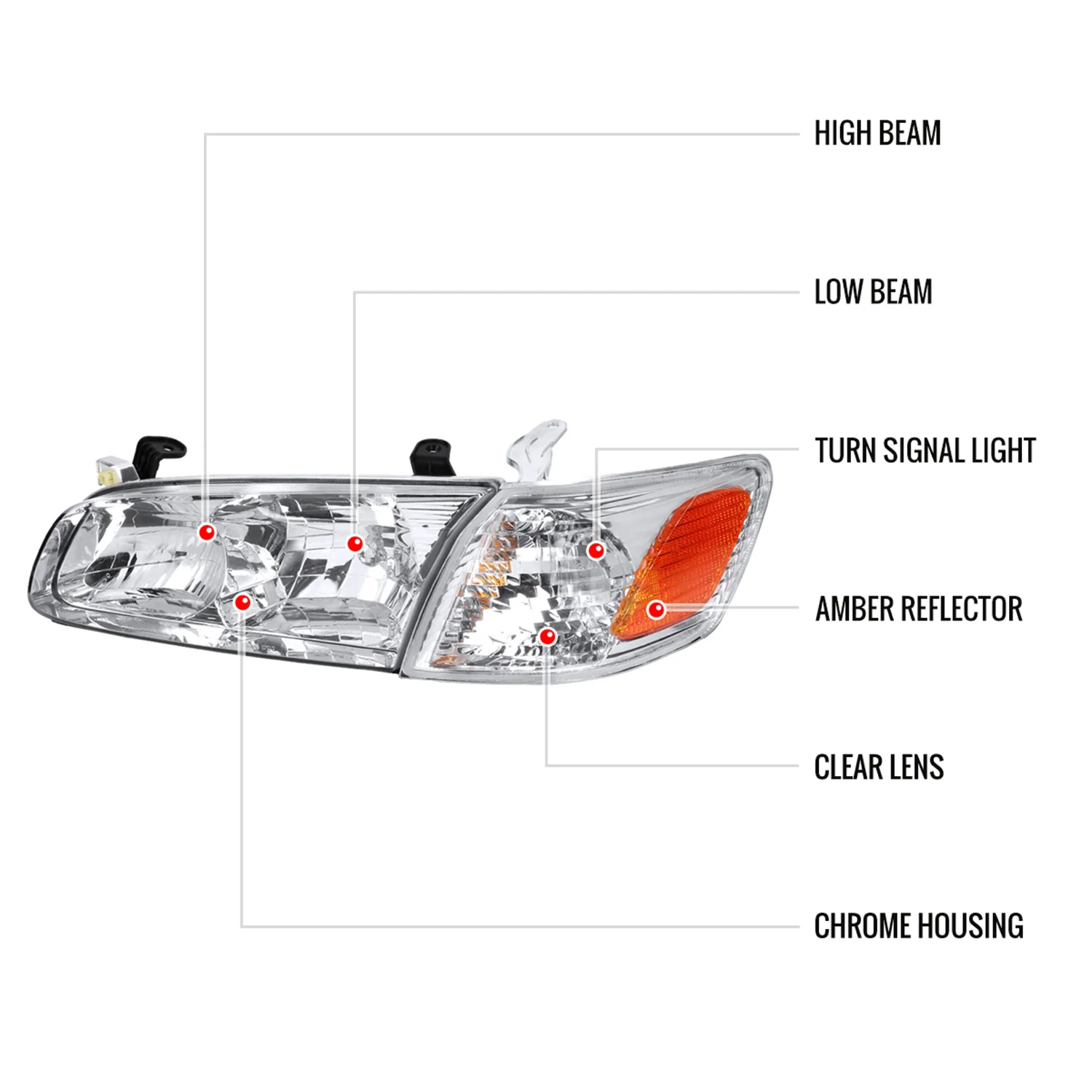 2000-2001 Toyota Camry Factory Headlights w/Amber Reflectors Chrome/Clear - Image 8