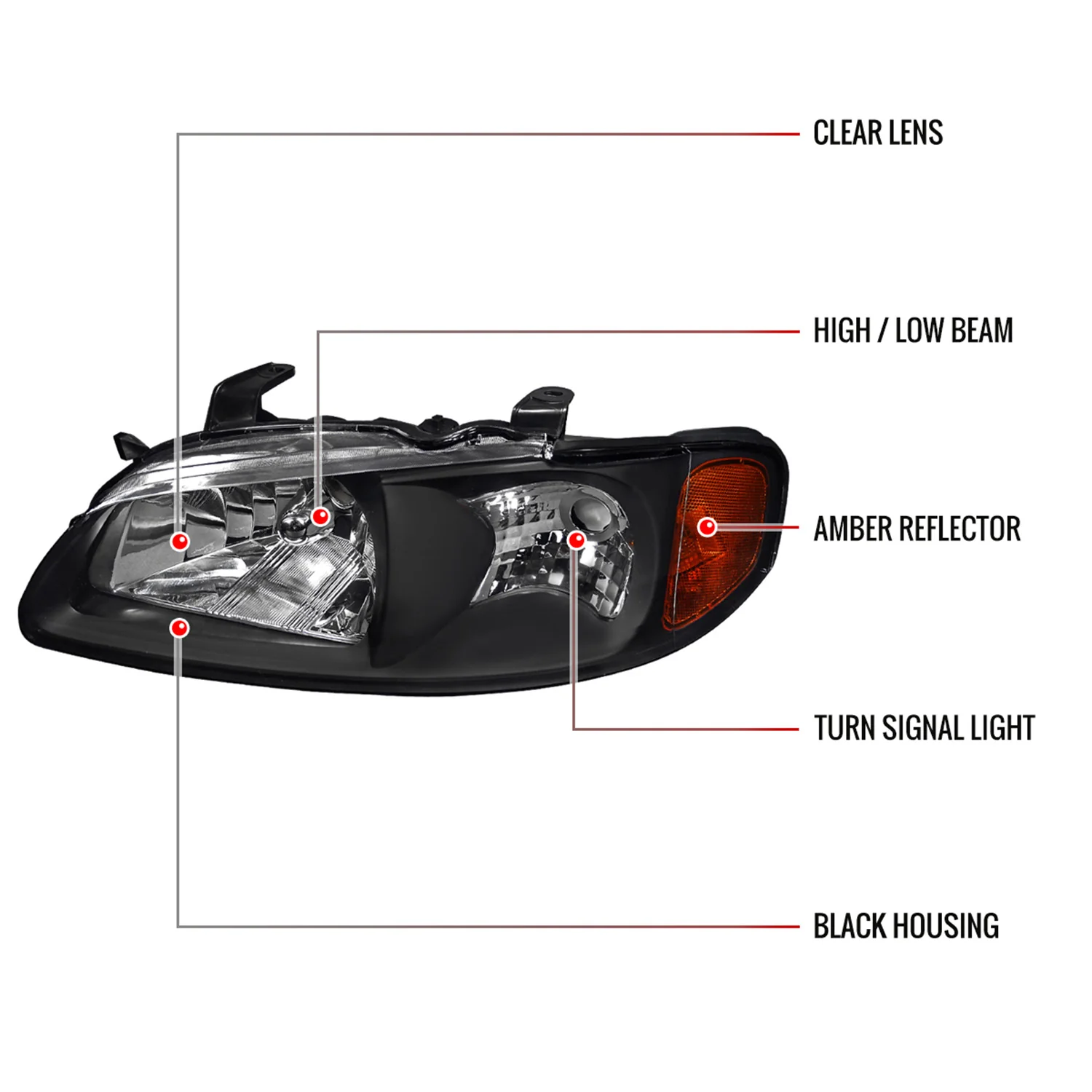 2000-2003 Nissan Sentra Factory Style Crystal Headlights Matte Black/Clear - Image 7