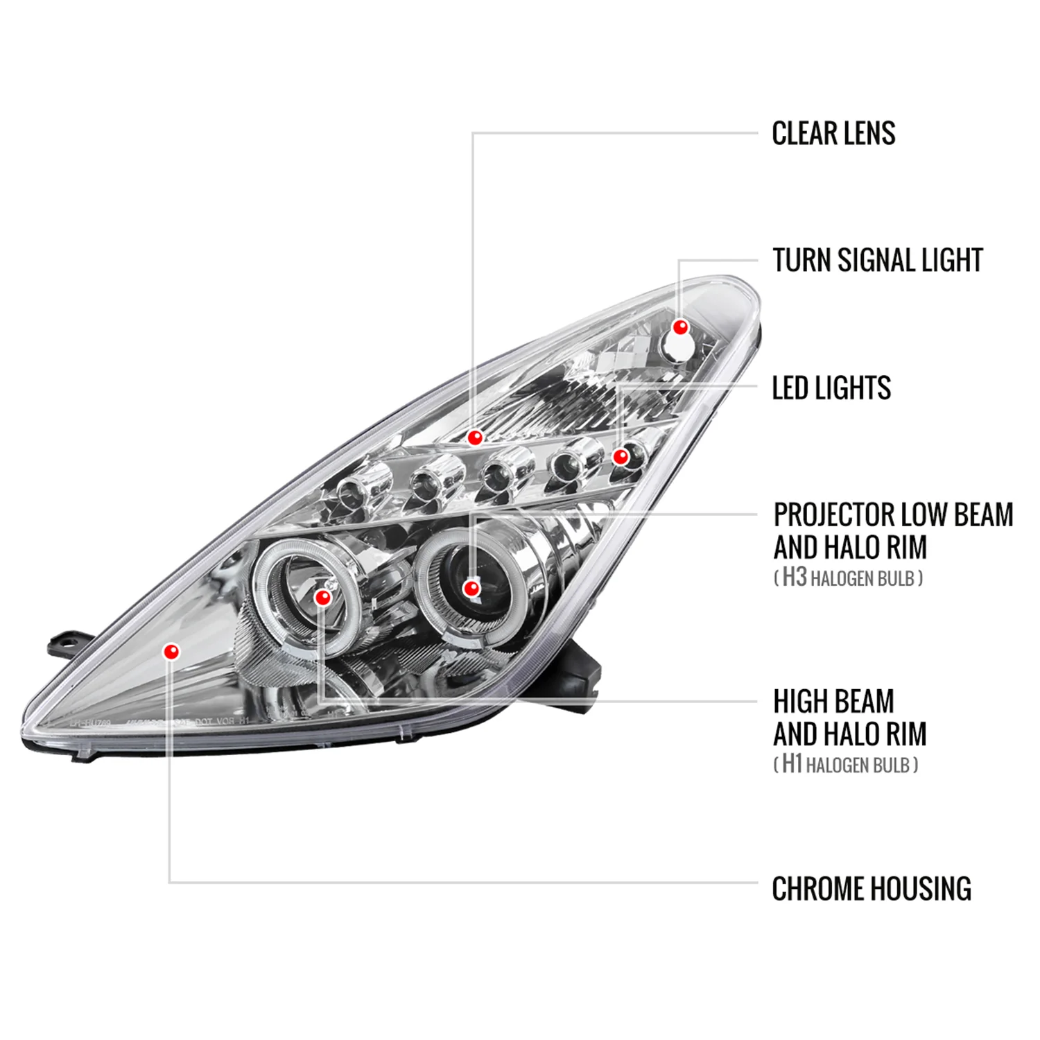 2000-2005 Toyota Celica Dual Halo Projector Headlights Chrome/Clear Lens - Image 8