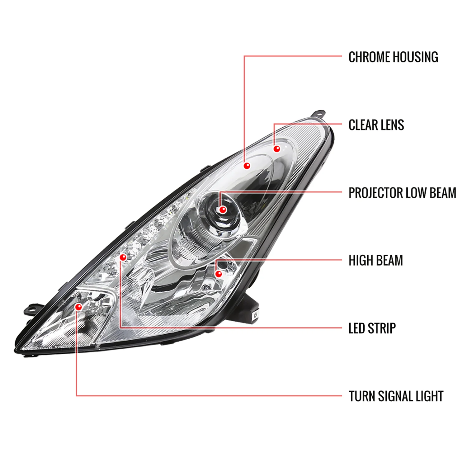 2000-2005 Toyota Celica Projector Headlights SMD LED Light Strip Chrome/Clear - Image 8