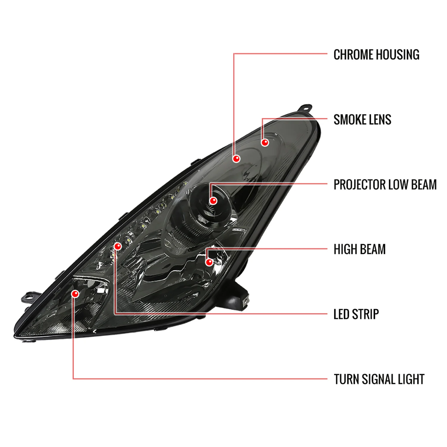 2000-2005 Toyota Celica Projector Headlights SMD LED Light Strip Chrome/Smoke - Image 8
