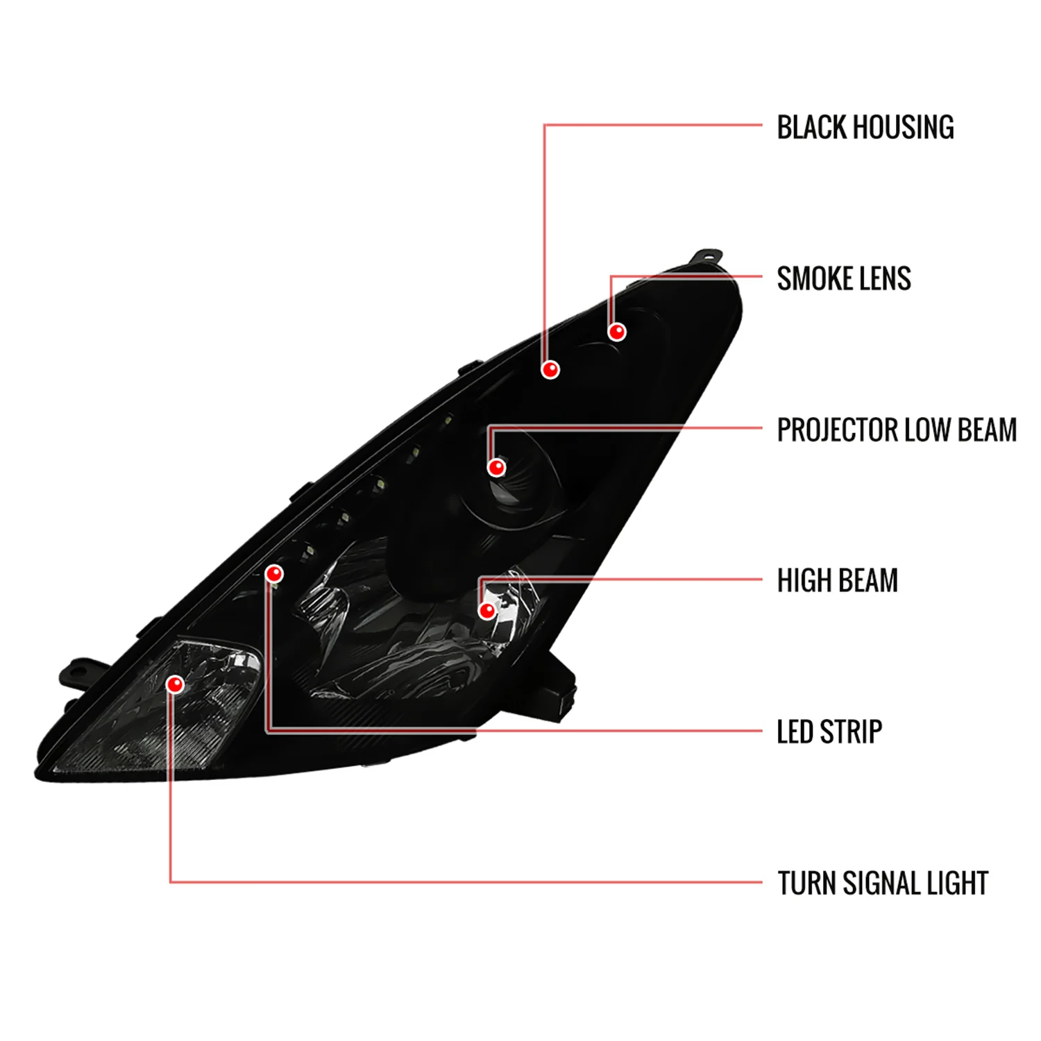 2000-2005 Toyota Celica Projector Headlights w/SMD LED Light Strip Black/Smoke - Image 8
