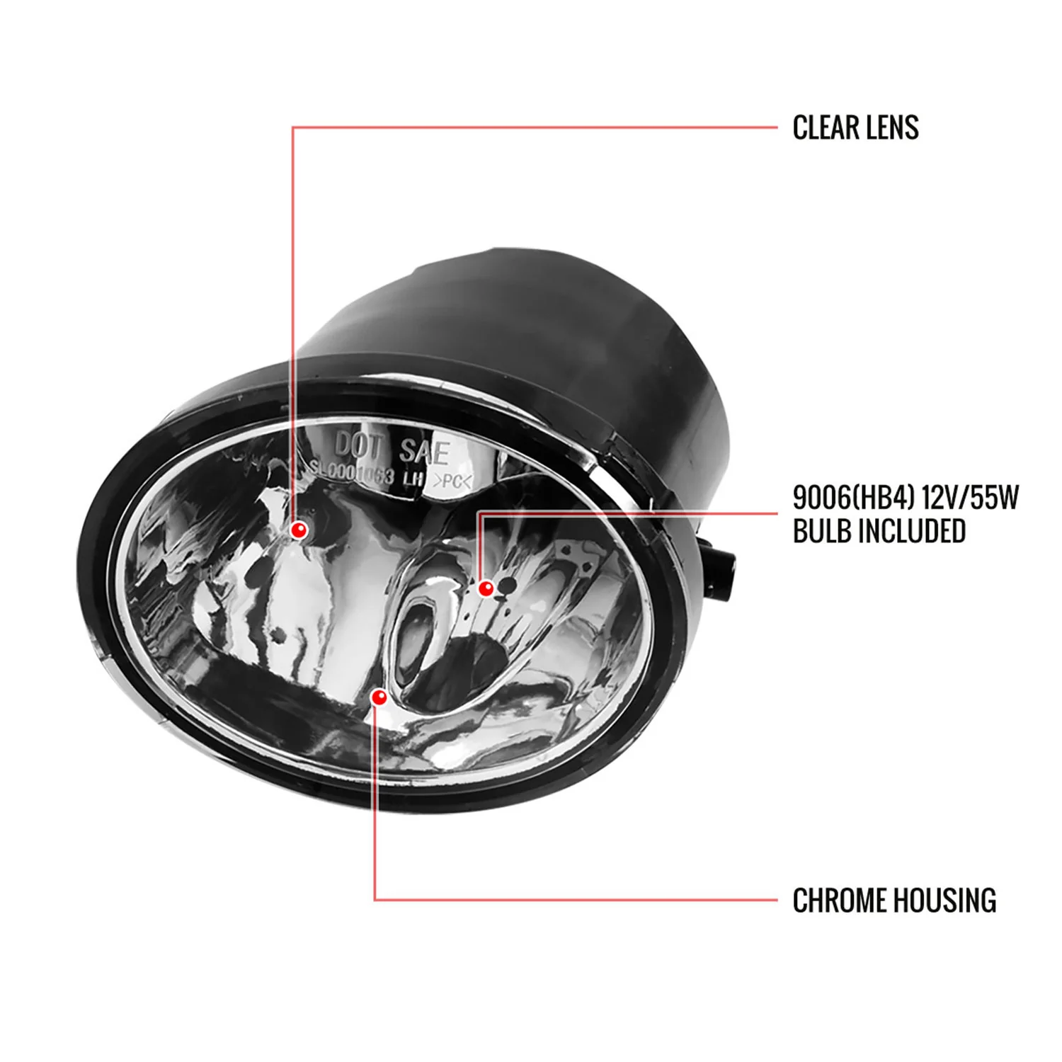 2000-2007 Toyota Tundra/Sequoia 12V/51W 9006 Fog Lights Kit Chrome/Clear Lens - Image 8