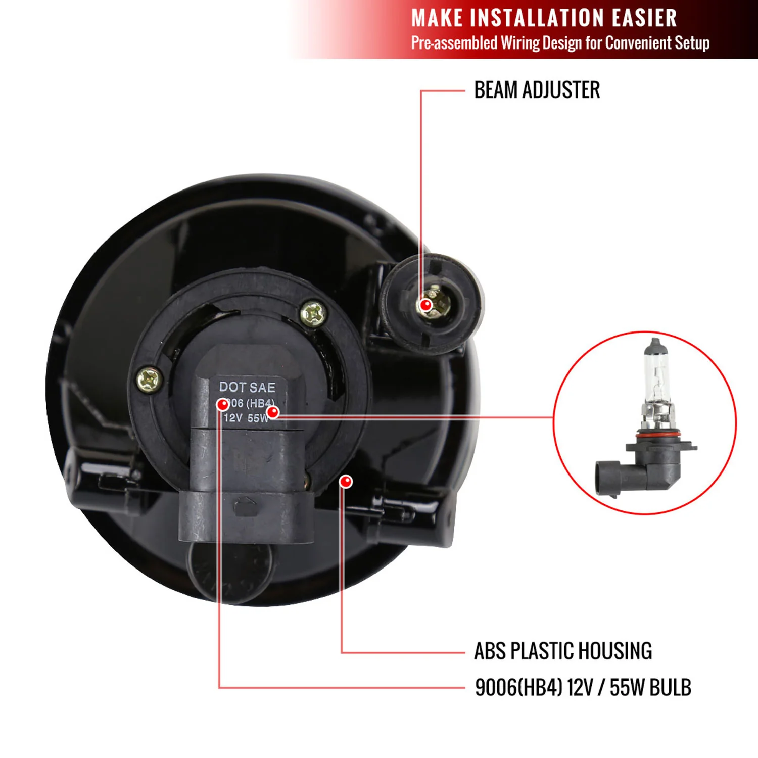 2000-2009 Toyota Echo/Highlander/Prius 9006 Fog Lights Kit & Switch - Image 8