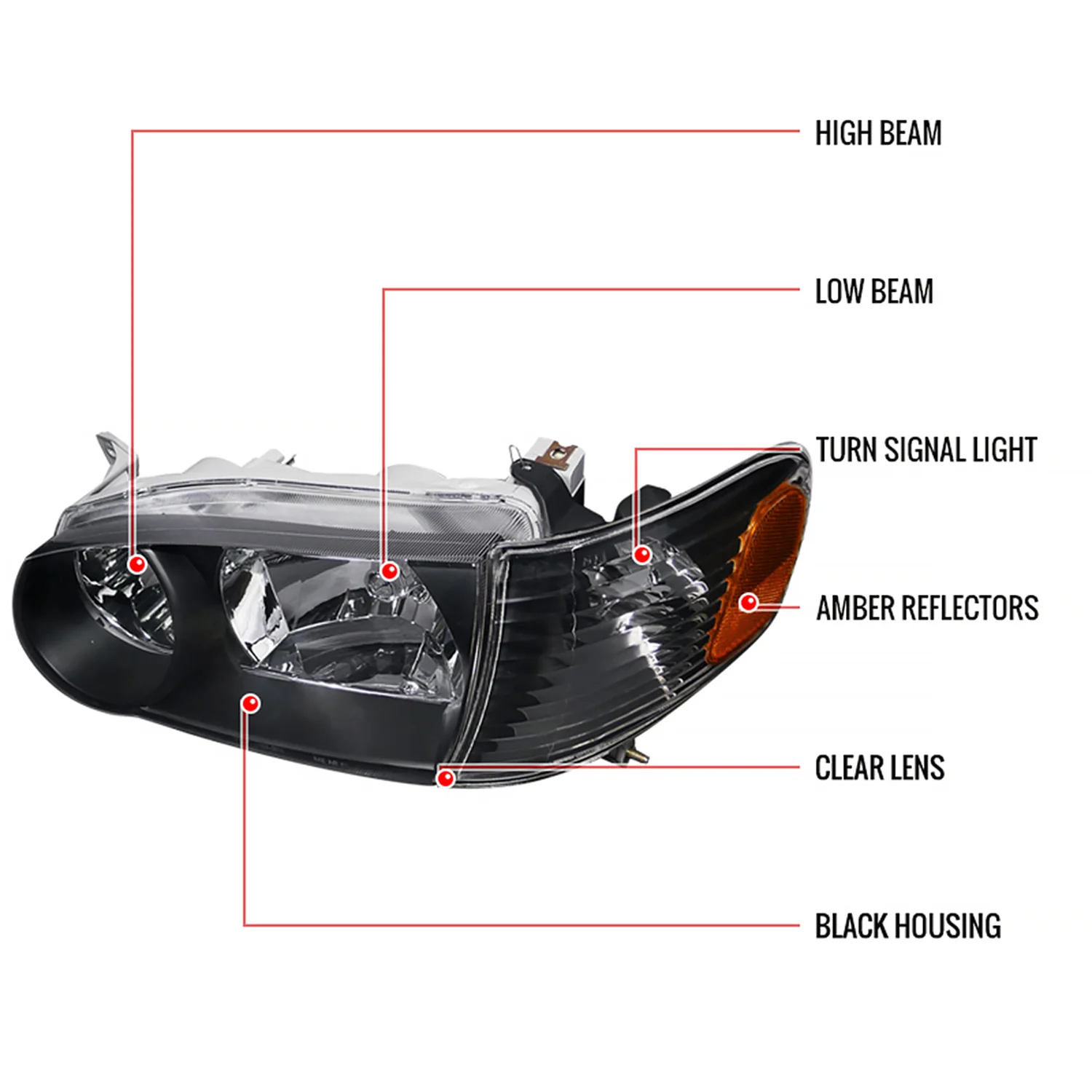 2001-2002 Toyota Corolla Factory Headlights w/Corner Lights Matt Black/Clear - Image 2