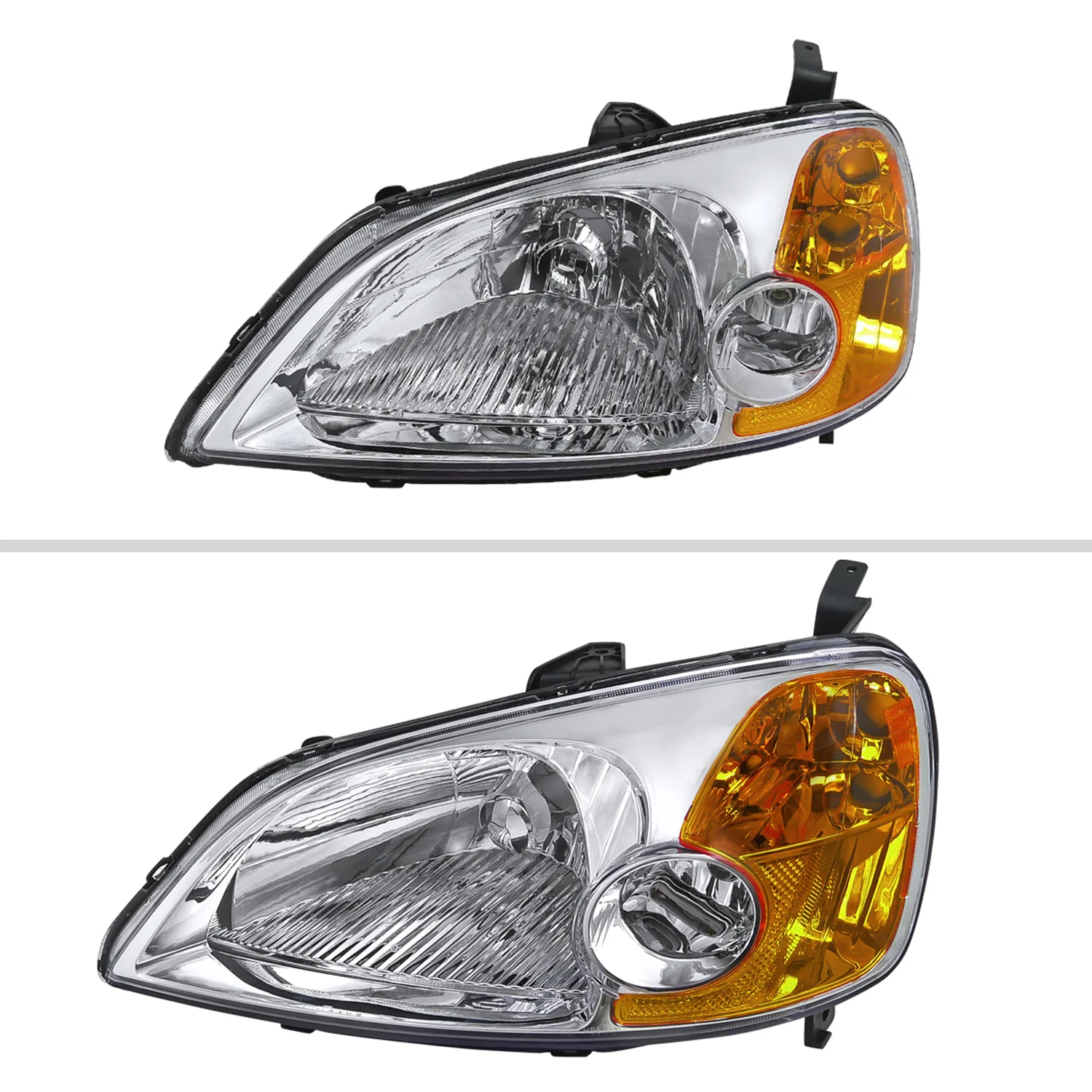 2001-2003 Honda Civic Factory Style Headlights Chrome Housing/Clear Lens - Image 2