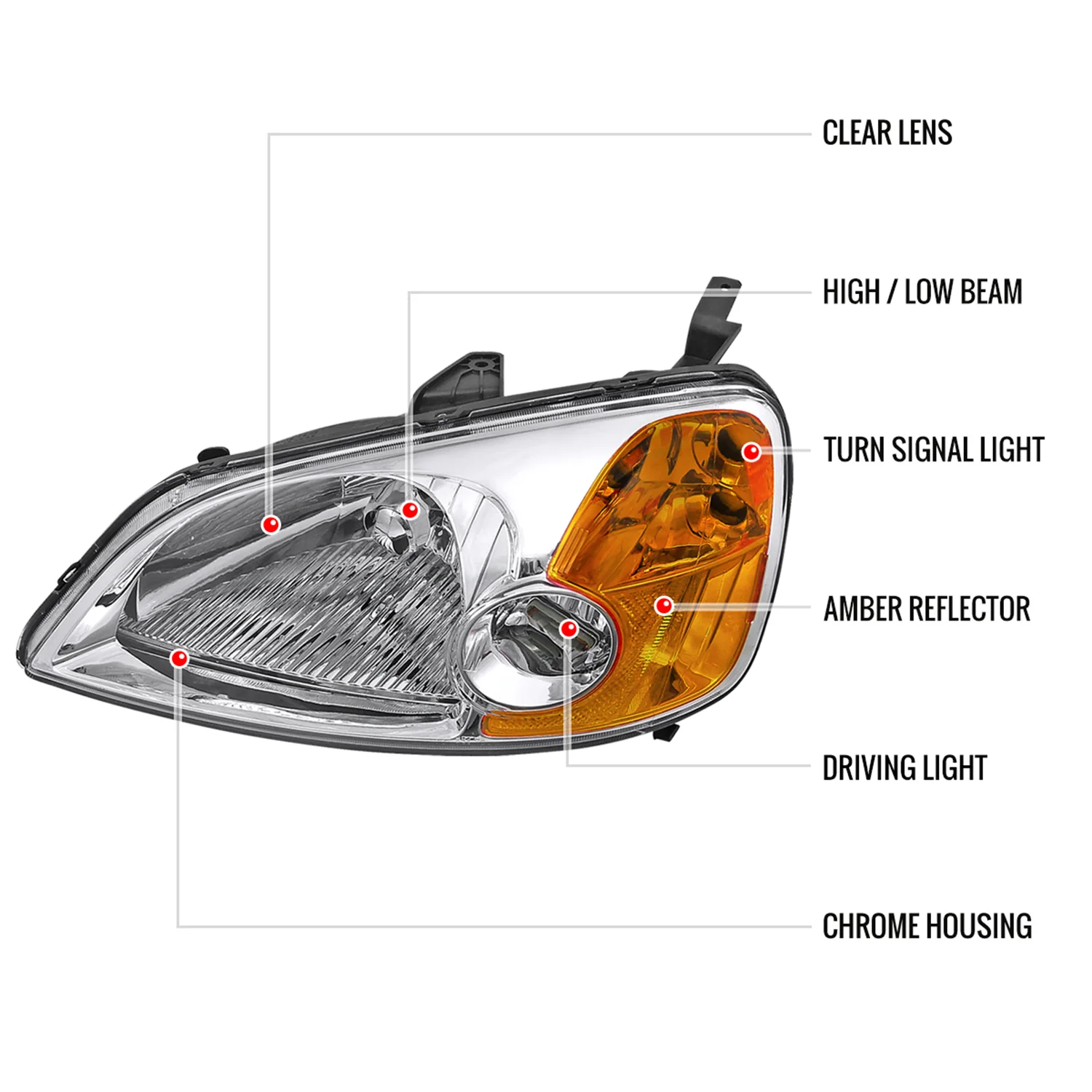 2001-2003 Honda Civic Factory Style Headlights Chrome Housing/Clear Lens - Image 8