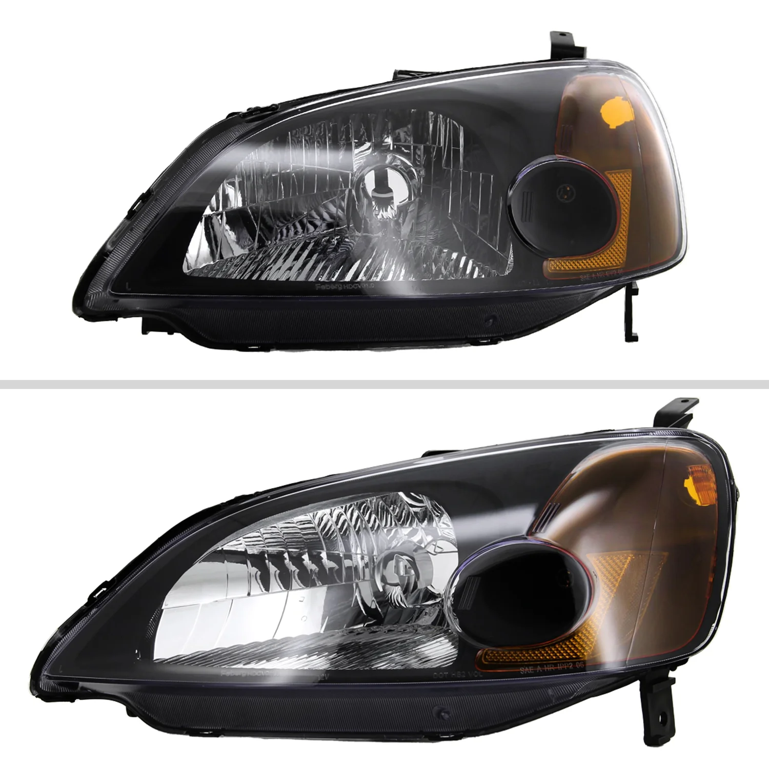 2001-2003 Honda Civic Factory Style Headlights Matte Black/Clear Lens - Image 2