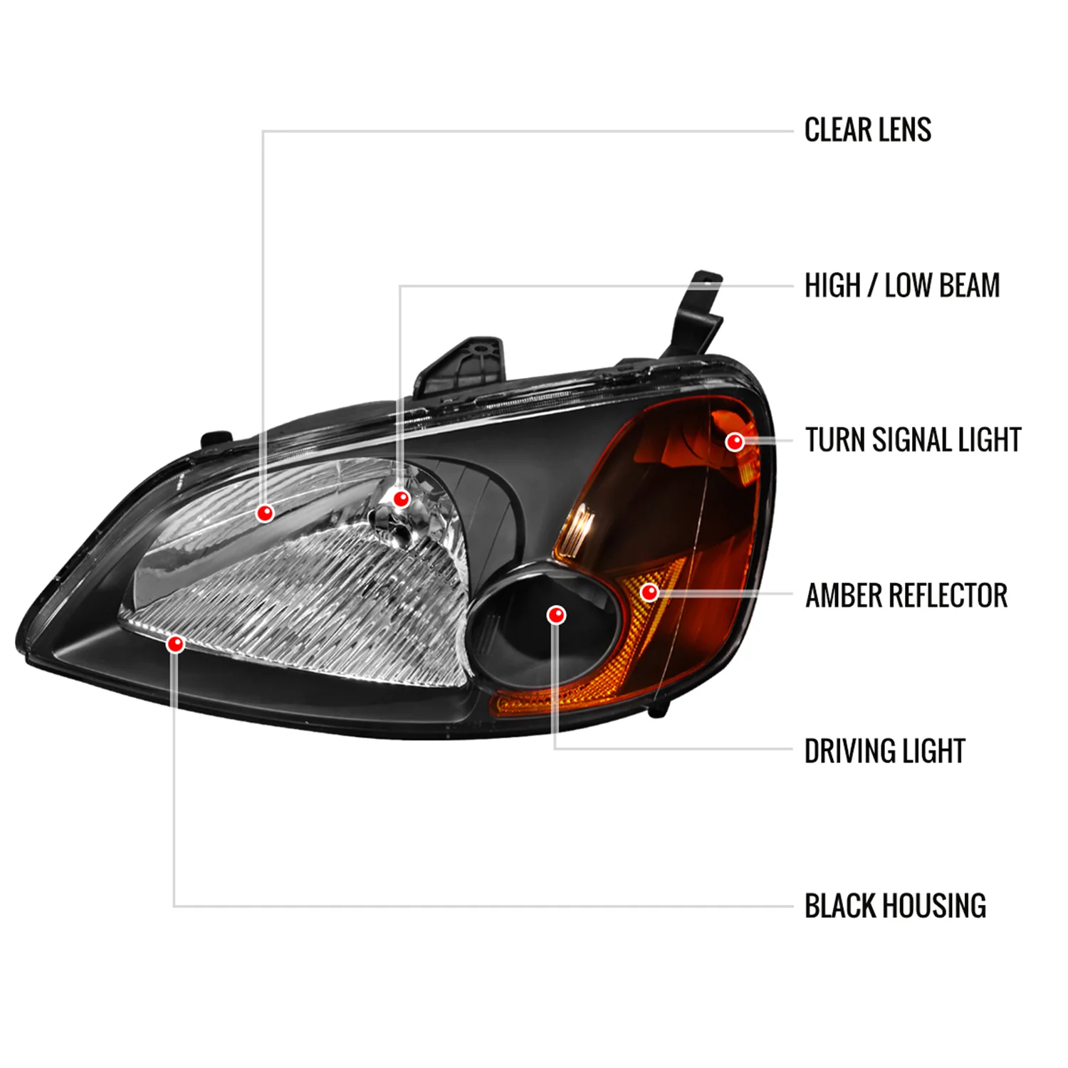 2001-2003 Honda Civic Factory Style Headlights Matte Black/Clear Lens - Image 8