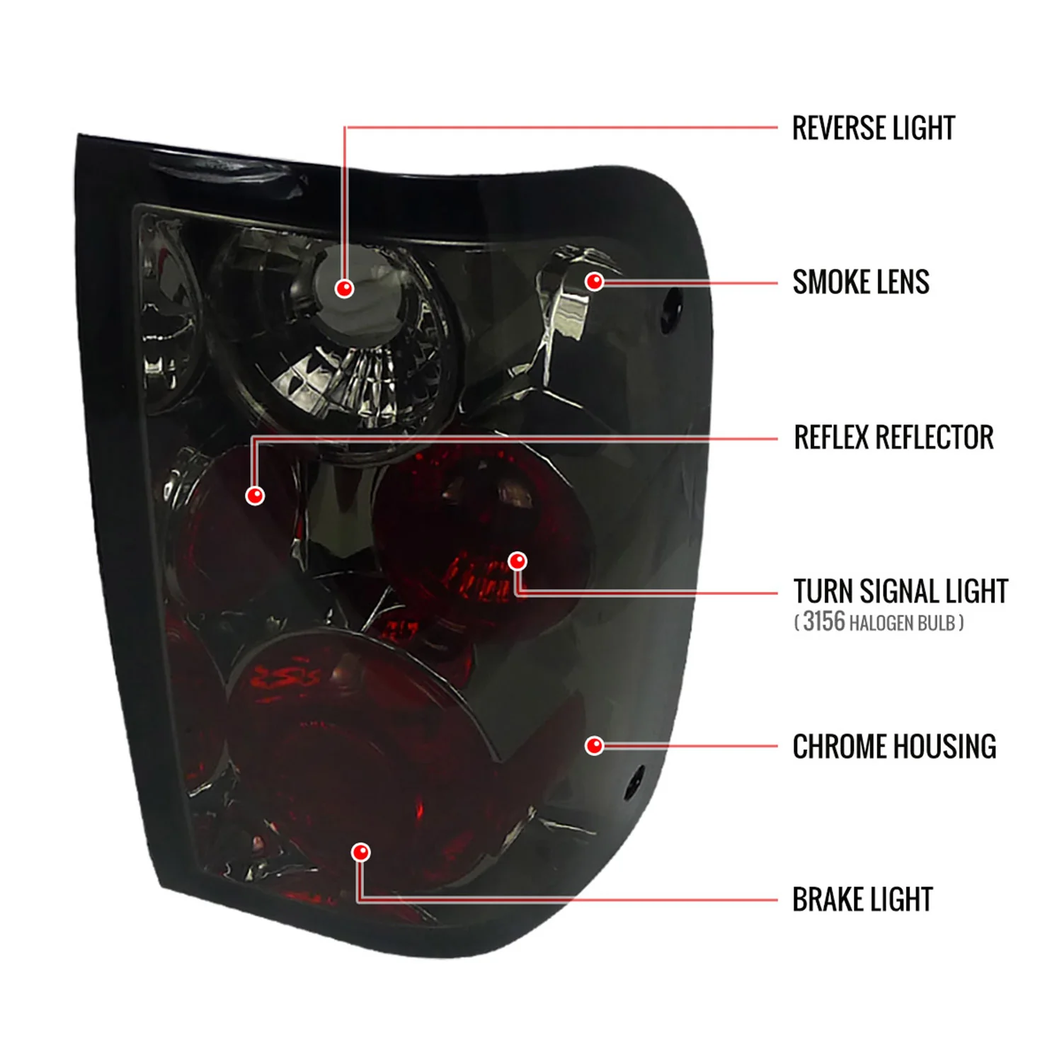 2001-2005 Ford Ranger Tail Lights Chrome Housing/Smoke Lens - Image 9