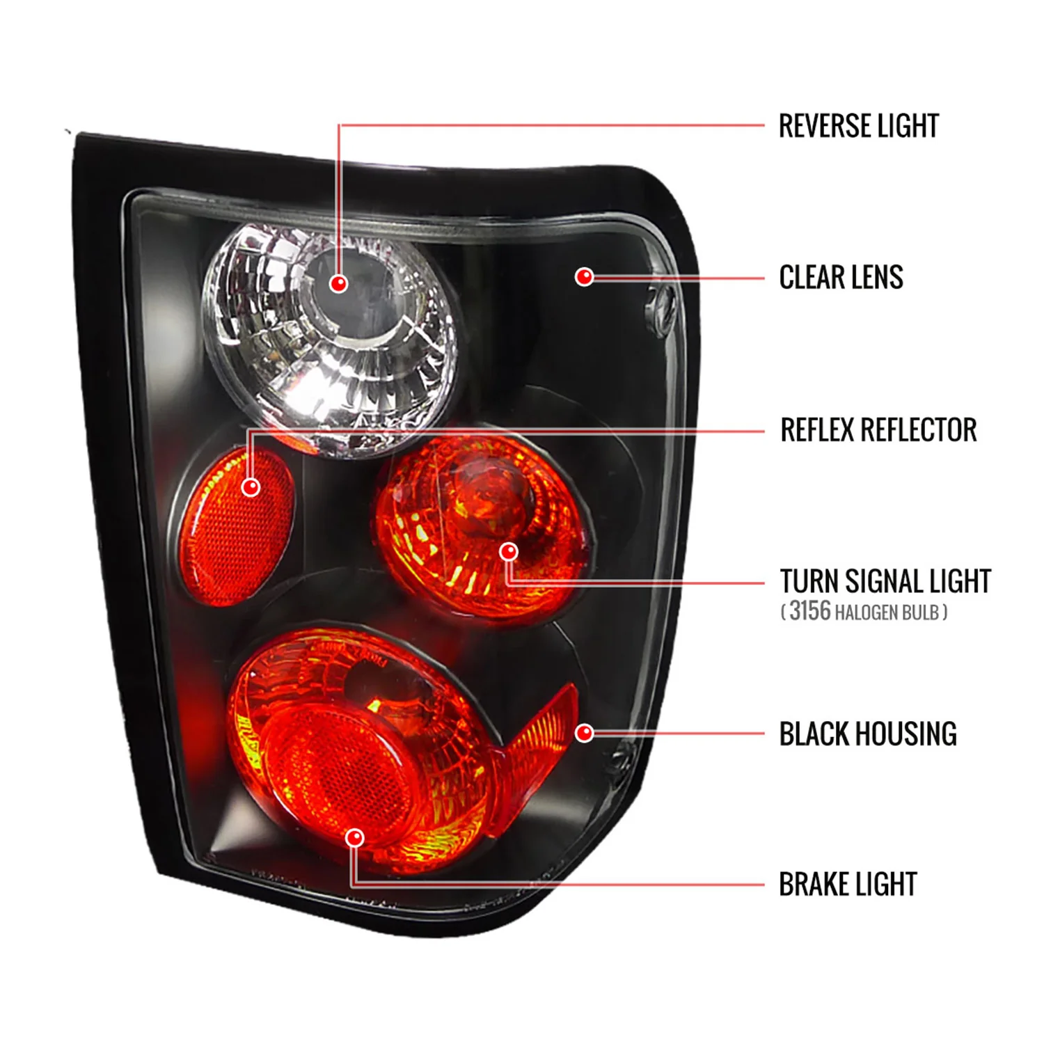 2001-2005 Ford Ranger Tail Lights Matte Black Housing/Clear Lens - Image 9