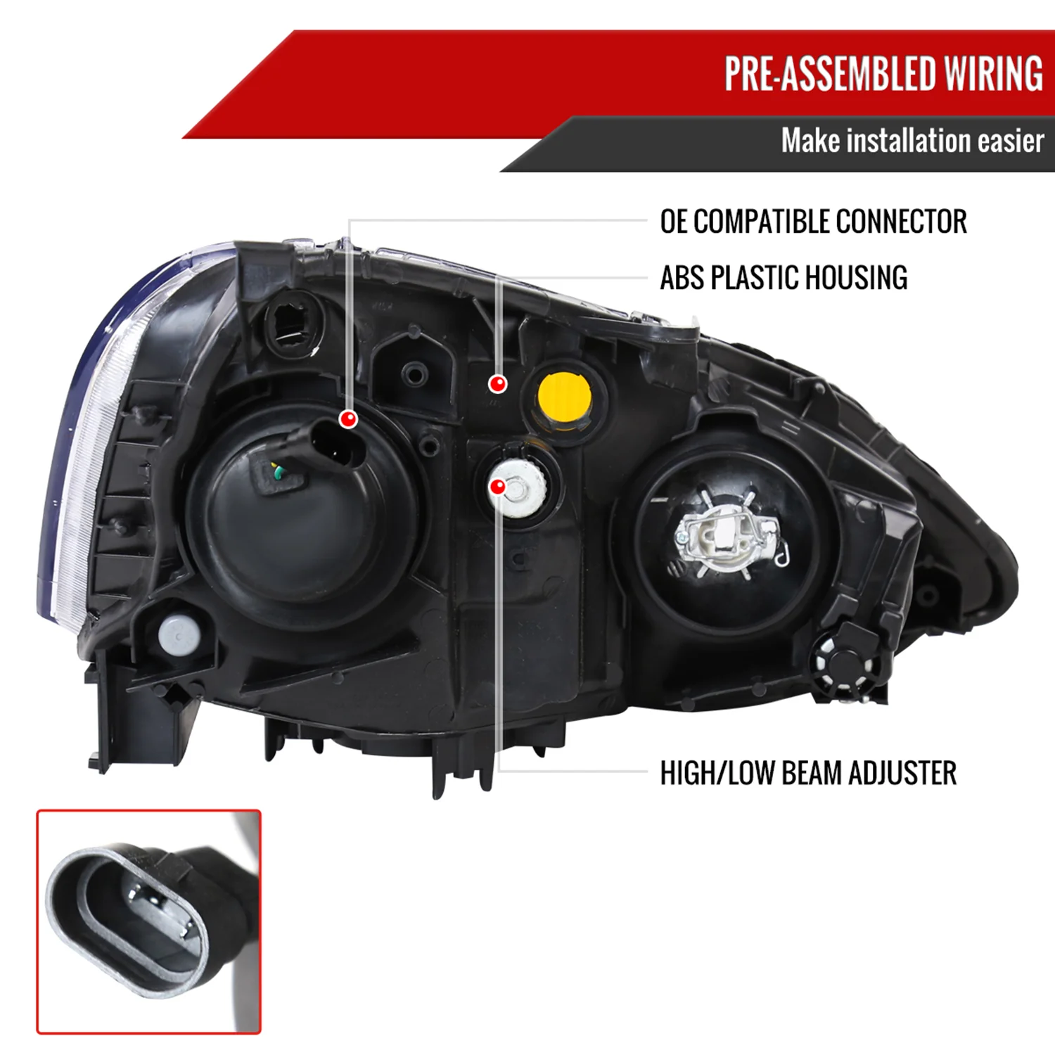 2002-2004 Acura RSX Retro Projector Headlights Amber Reflectors Matt Black - Image 7