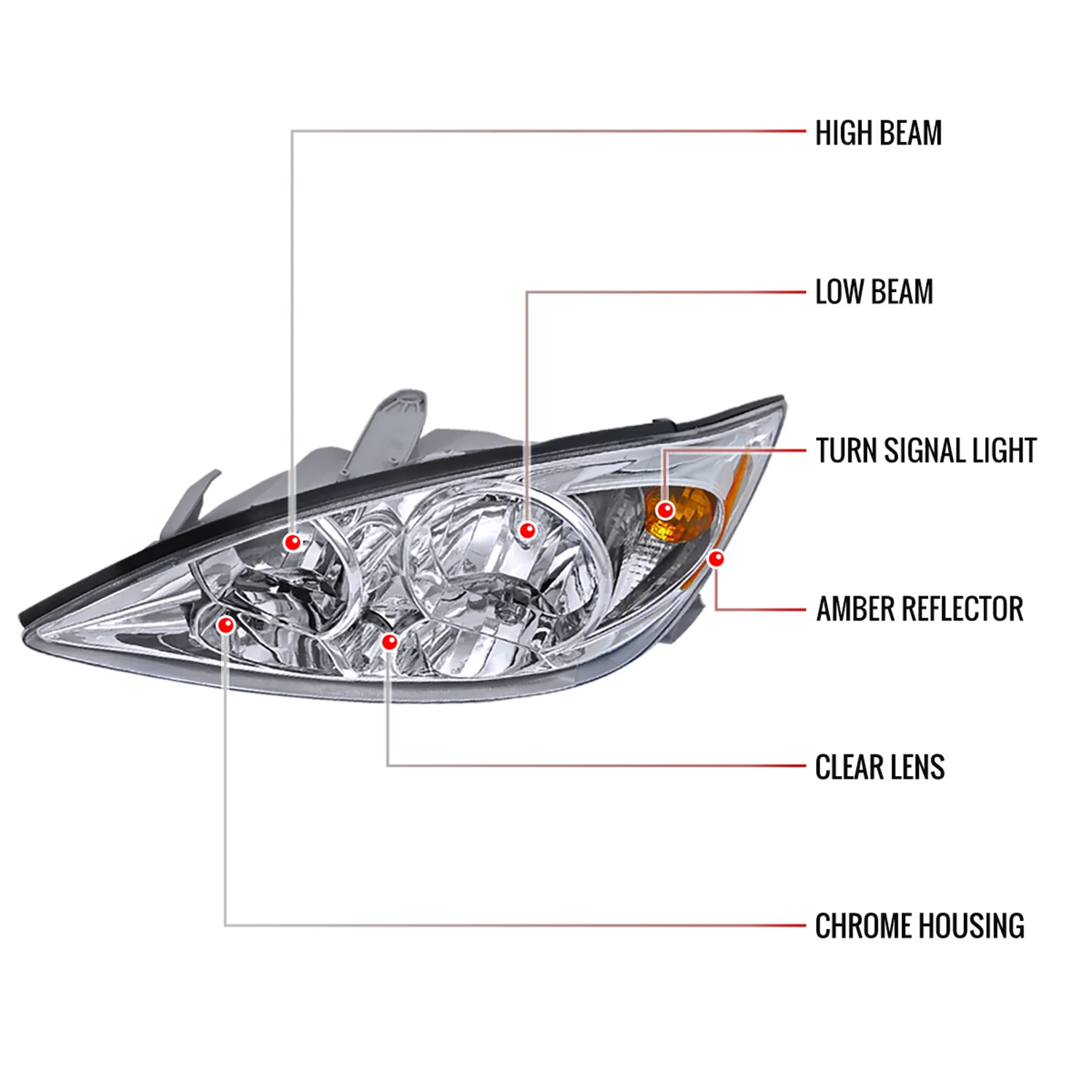 2002-2004 Toyota Camry Factory Style Headlights w/Amber Reflector Chrome/Clear - Image 8