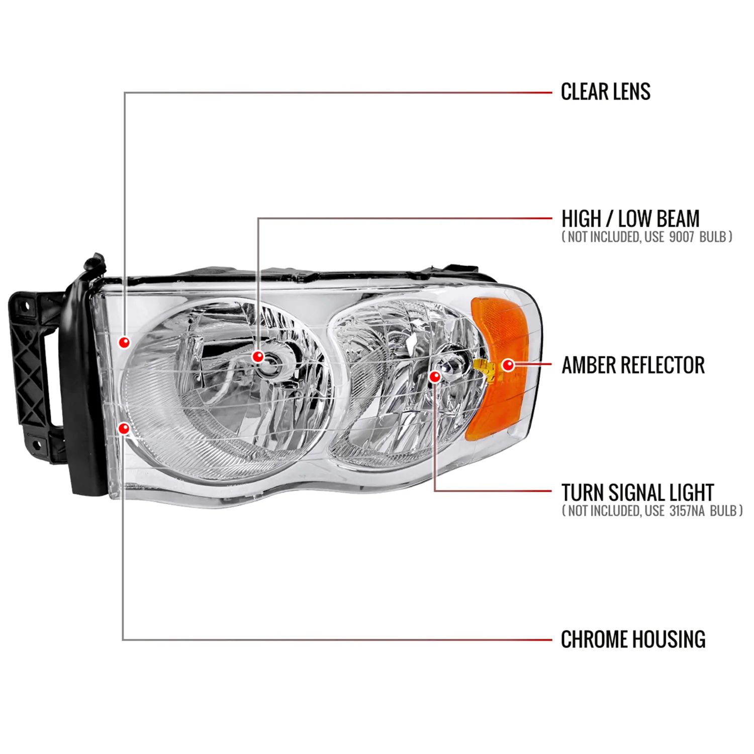 2002-2005 Dodge RAM 1500 2500 3500 Factory Headlights Chrome/Clear - Image 8