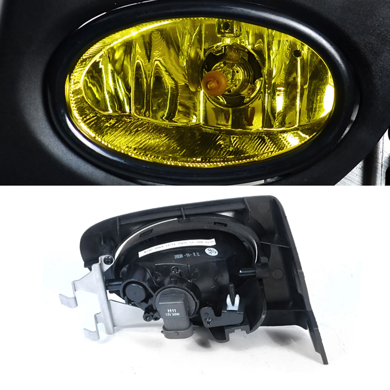 2002-2005 Honda Civic Si EP3 H11 Fog Lights Kit Chrome Housing/Yellow Lens - Image 3