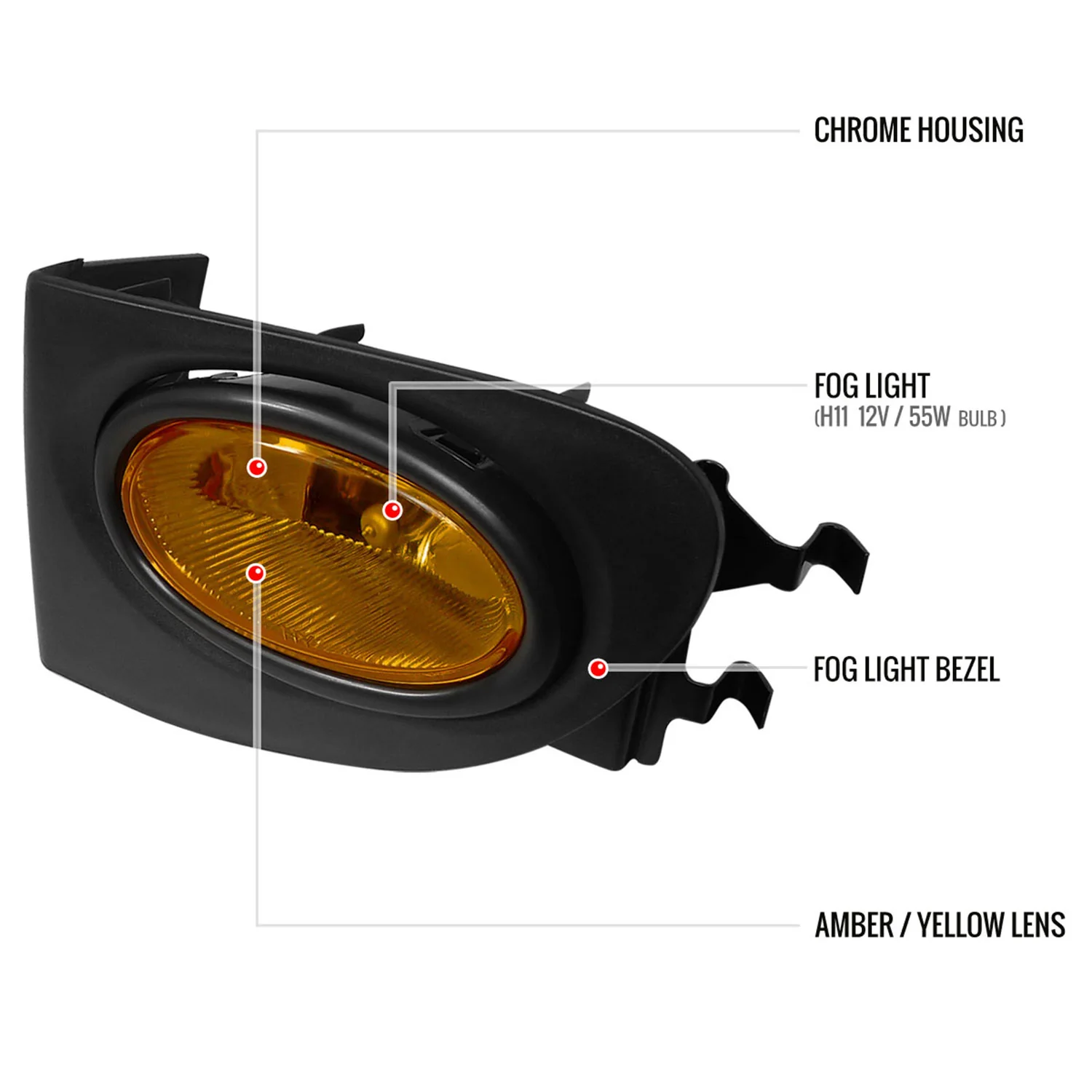 2002-2005 Honda Civic Si Hatchback H11 Fog Lights Kit Chrome/Amber Yellow Lens - Image 8