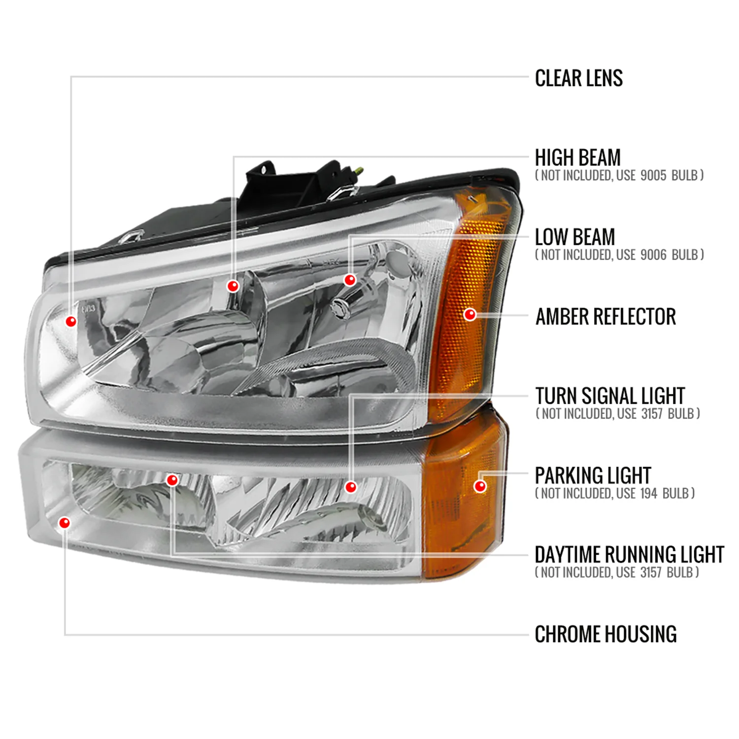 2002-2006 Chevy Avalanche/ 03-2007 Silverado Factory Headlights Bumper Lights - Image 8