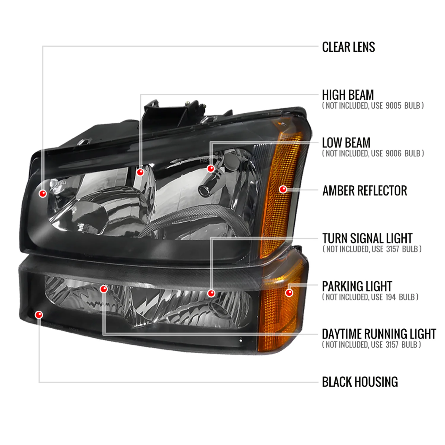 2002-2006 Chevy Avalanche/ Silverado Factory Headlights Bumper Lights Black - Image 8