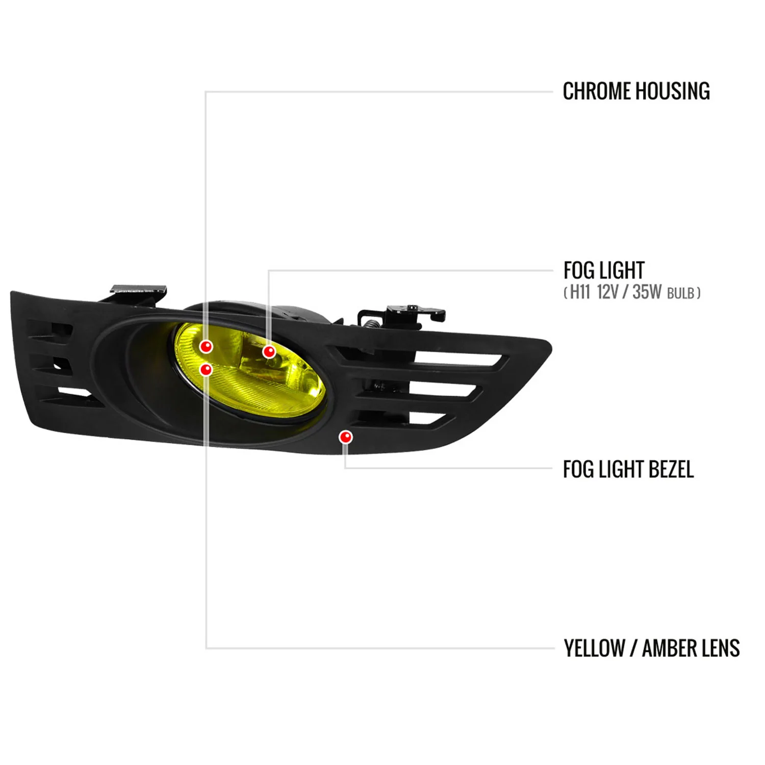 2003-2005 Honda Accord Coupe H11 Fog Lights Kit Chrome Housing/Yellow Lens - Image 8