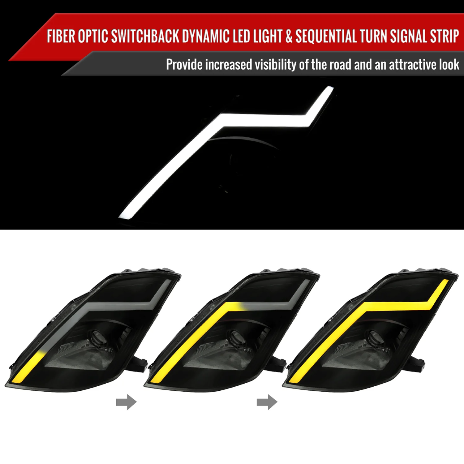 2003-2005 Nissan 350Z Turn Signal Animated LED Bar Projector Headlights Smoke - Image 2