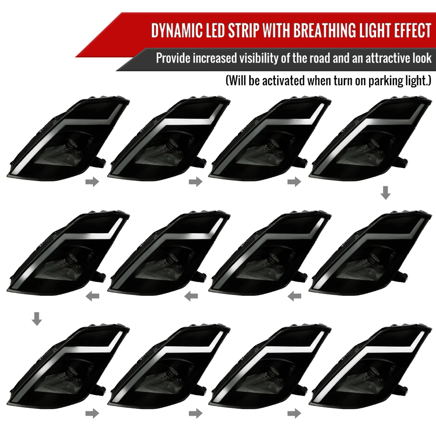 2003-2005 Nissan 350Z Turn Signal Animated LED Bar Projector Headlights Smoke - Image 3