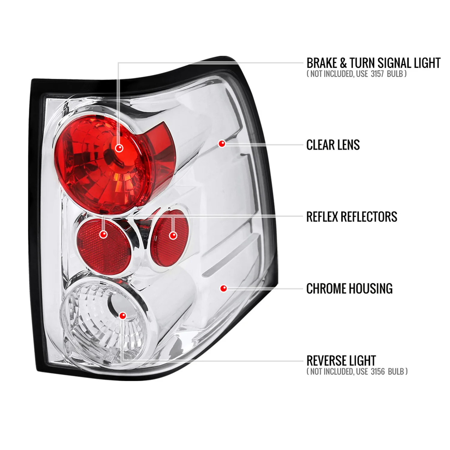 2003-2006 Ford Expedition Tail Lights Chrome Housing/Clear Lens - Image 8