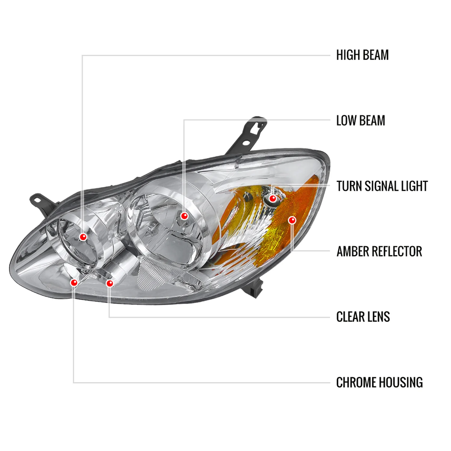 2003-2008 Toyota Corolla Factory Style Headlights Chrome Housing/Clear Lens - Image 8
