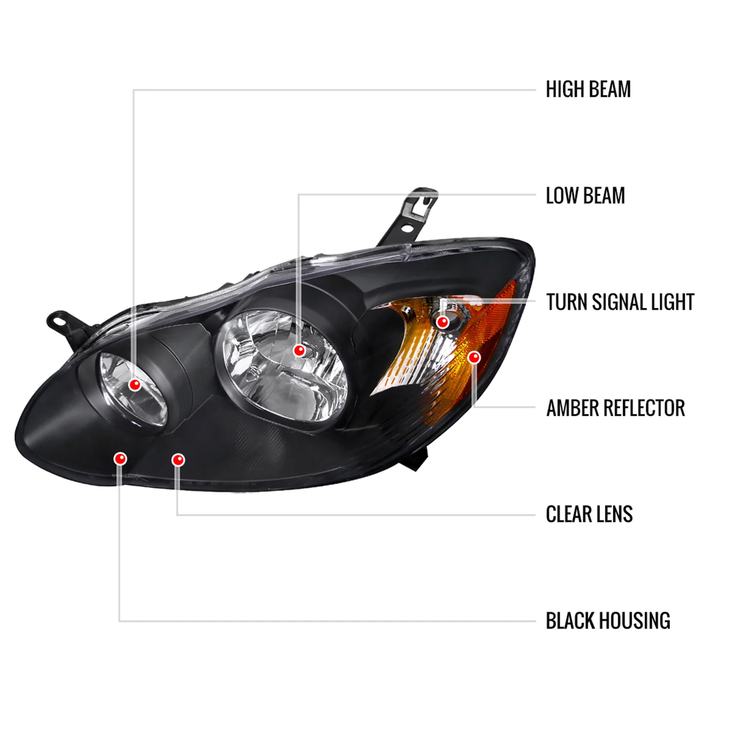 2003-2008 Toyota Corolla Factory Style Headlights Matte Black/Clear Lens - Image 8