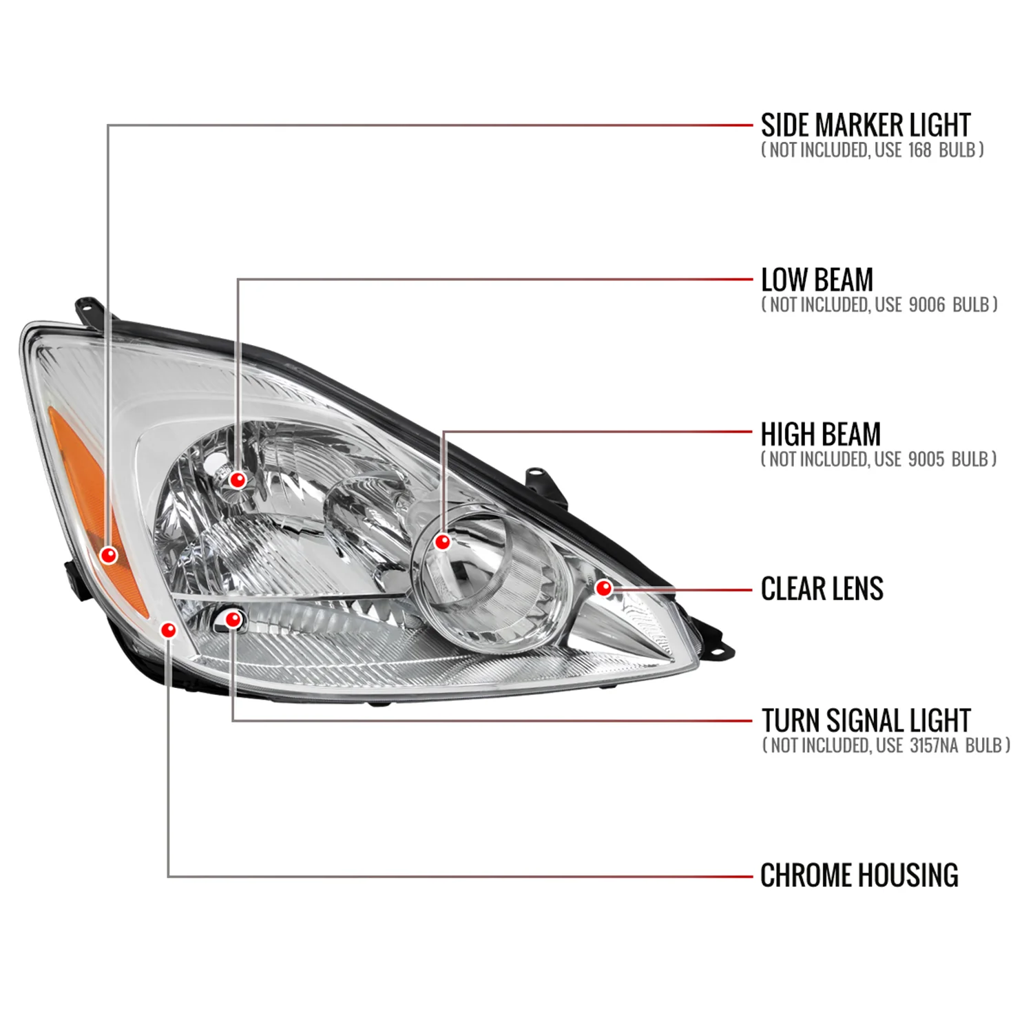2004-2005 Toyota Sienna Passenger Side Headlights Amber Reflector Chrome - Image 8