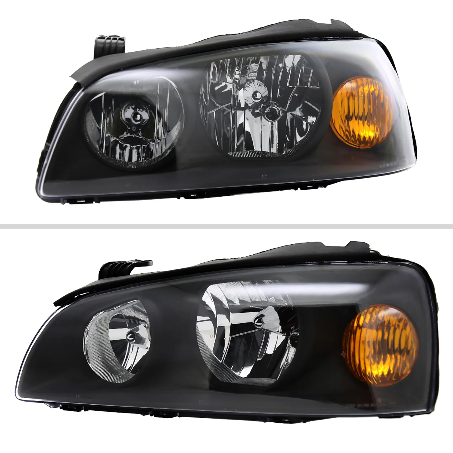 2004-2006 Hyundai Elantra Crystal Headlights w/ Amber Reflectors Black/Clear - Image 2