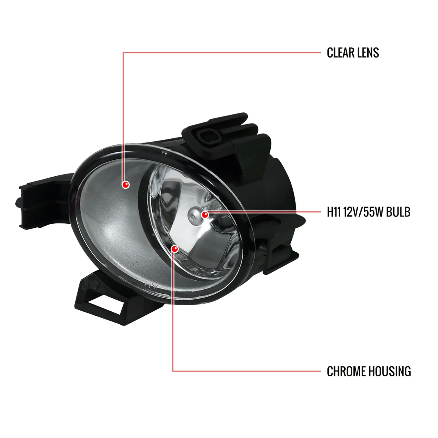 2004-2006 Nissan Quest/Altima H11 Fog Lights Kit Chrome Housing/Clear Lens - Image 9