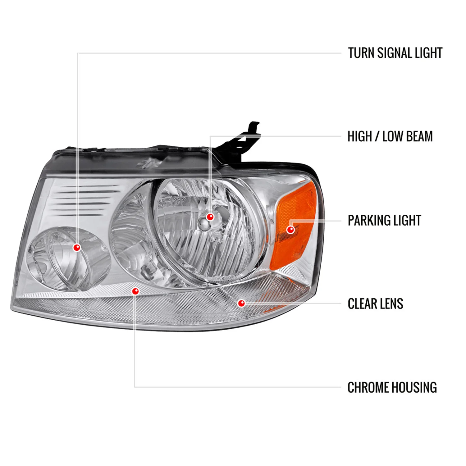 2004-2008 Ford F-150/ Lincoln Mark LT Replacement Headlights Amber & Chrome - Image 8