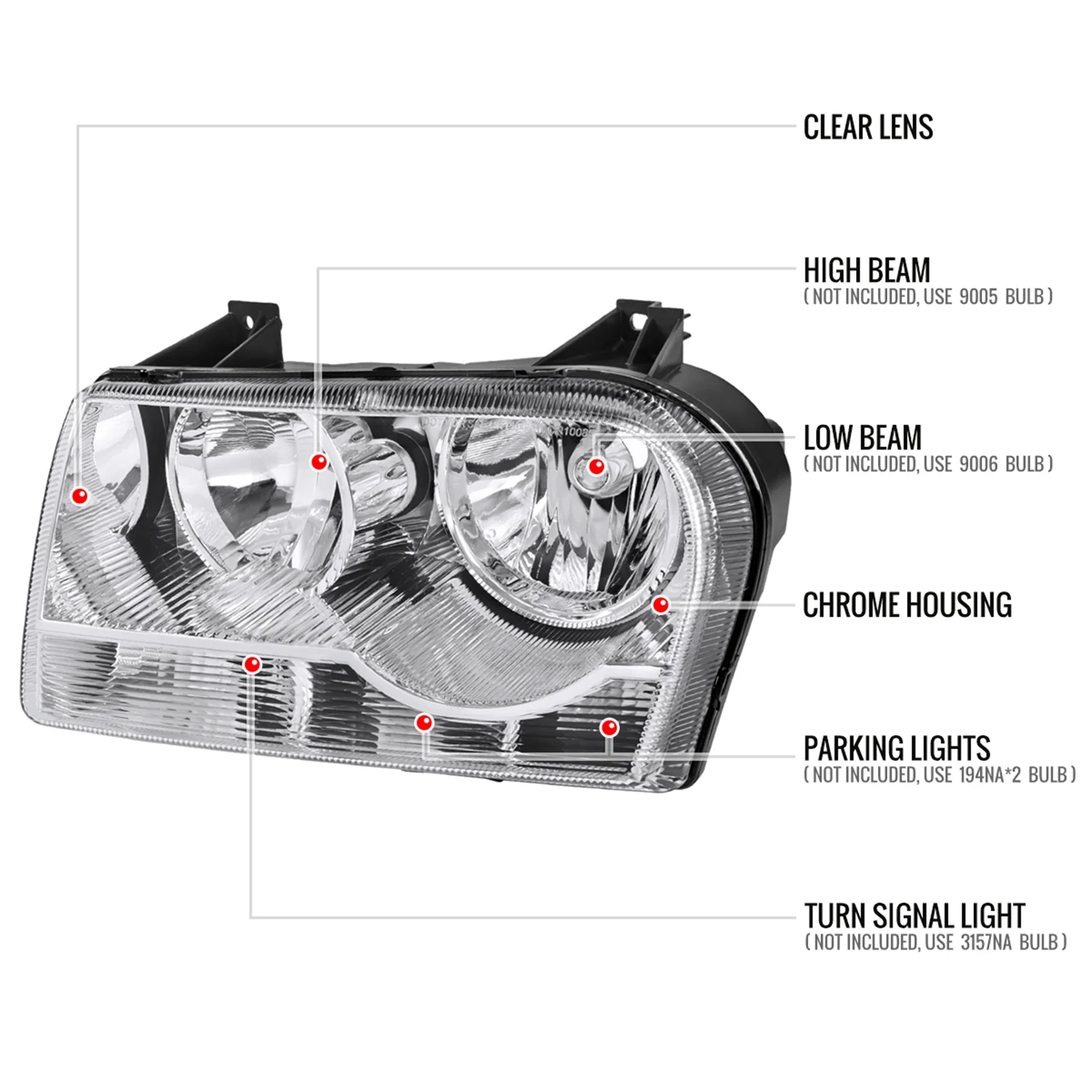 2005-2010 Chrysler 300 Factory Style Headlights Chrome Housing/Clear Lens - Image 8