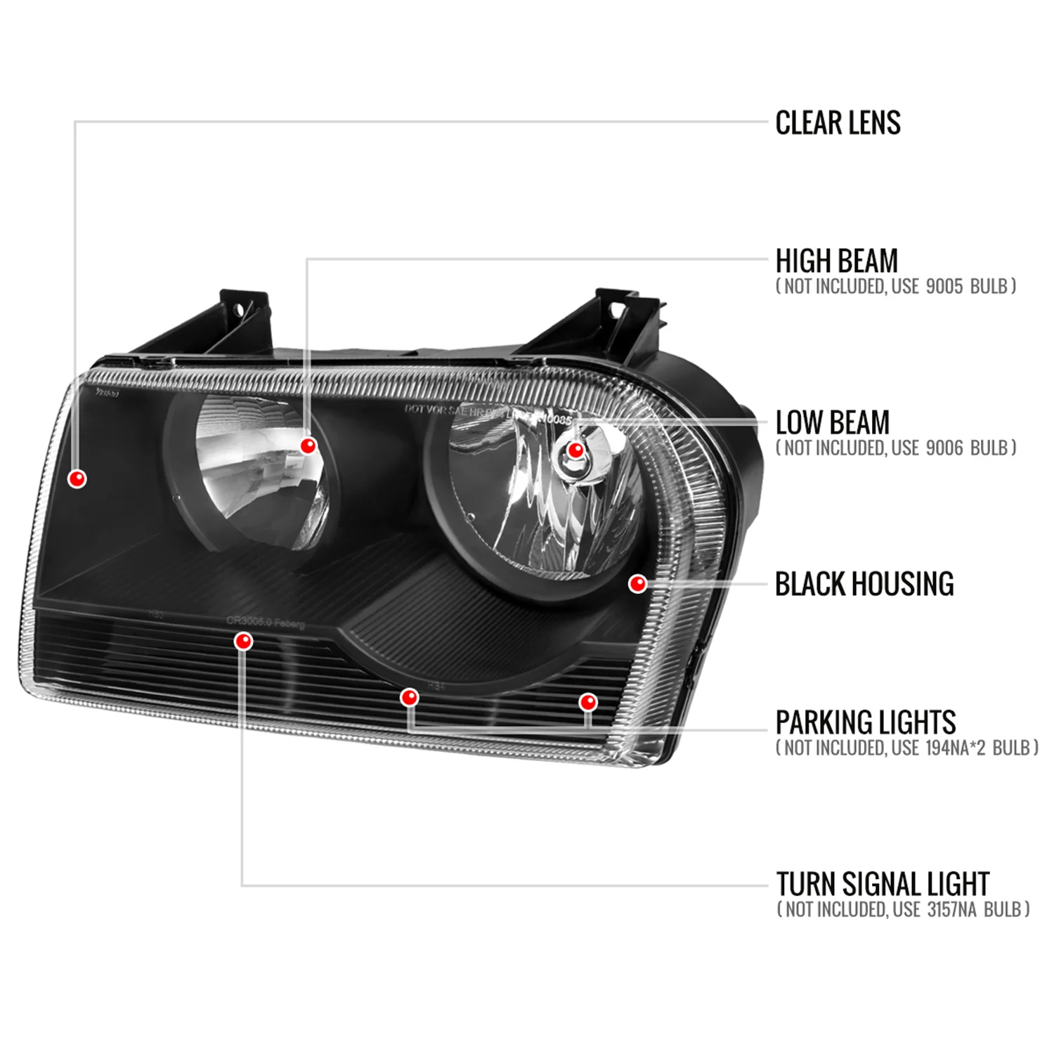 2005-2010 Chrysler 300 Factory Style Headlights Matte Black/Clear Lens - Image 8