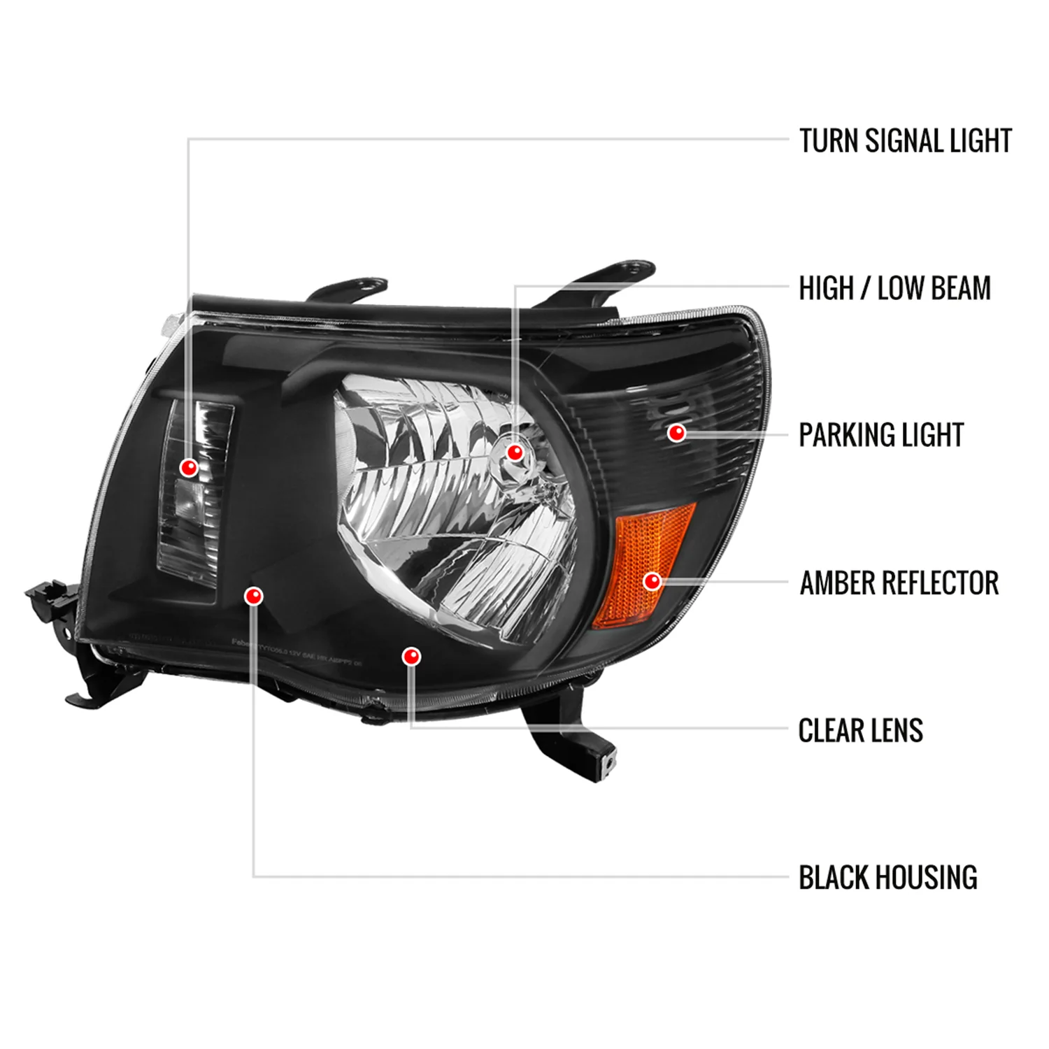 2005-2011 Toyota Tacoma Factory Style Headlights Matte Black/Clear Lens - Image 8